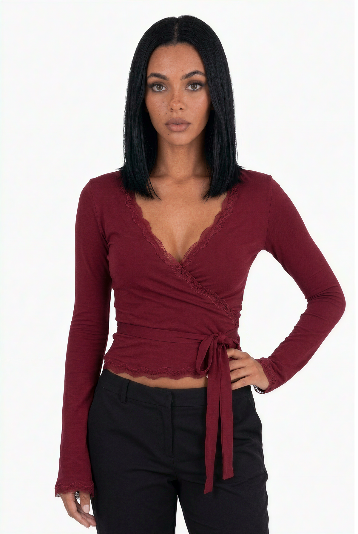 Lace-Trim Wrap Top