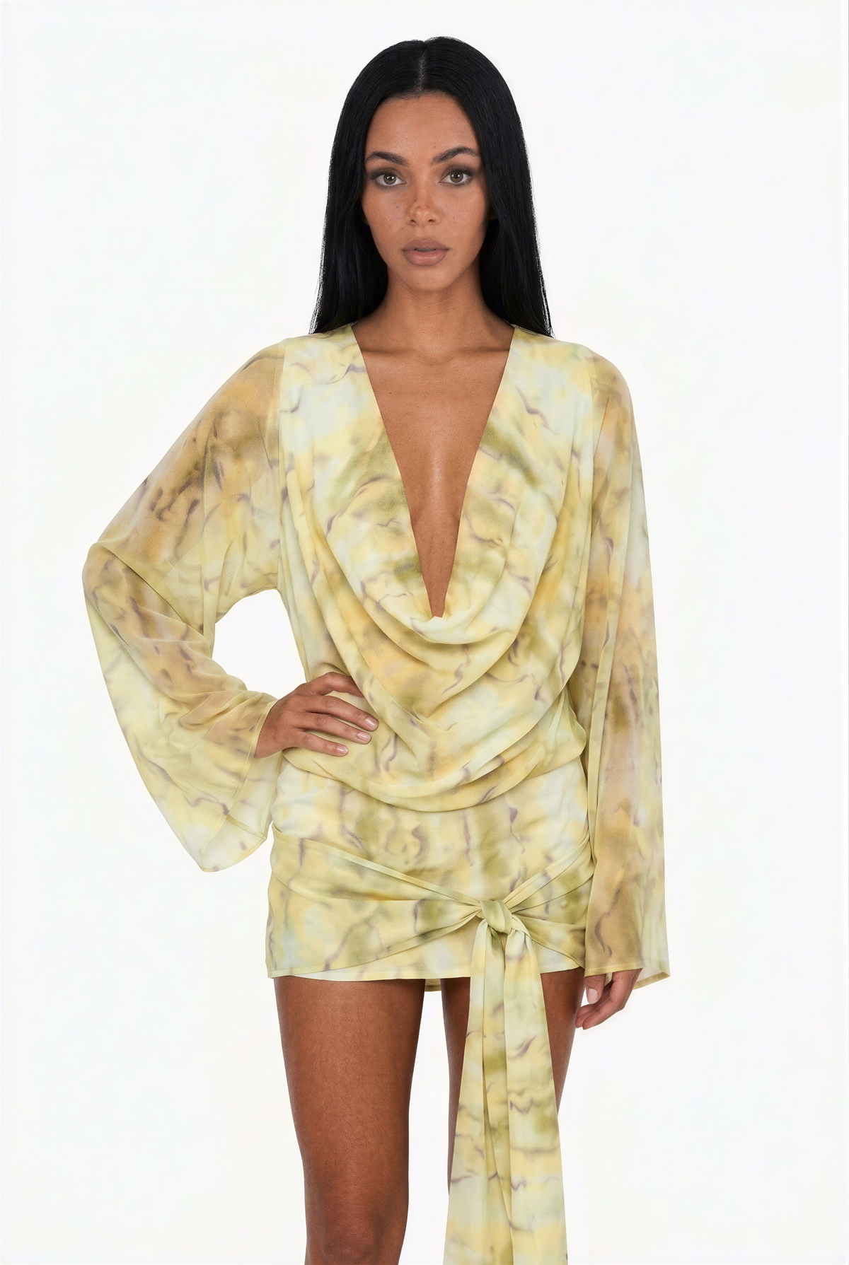 Long Sleeve Marble Print Mini Dress