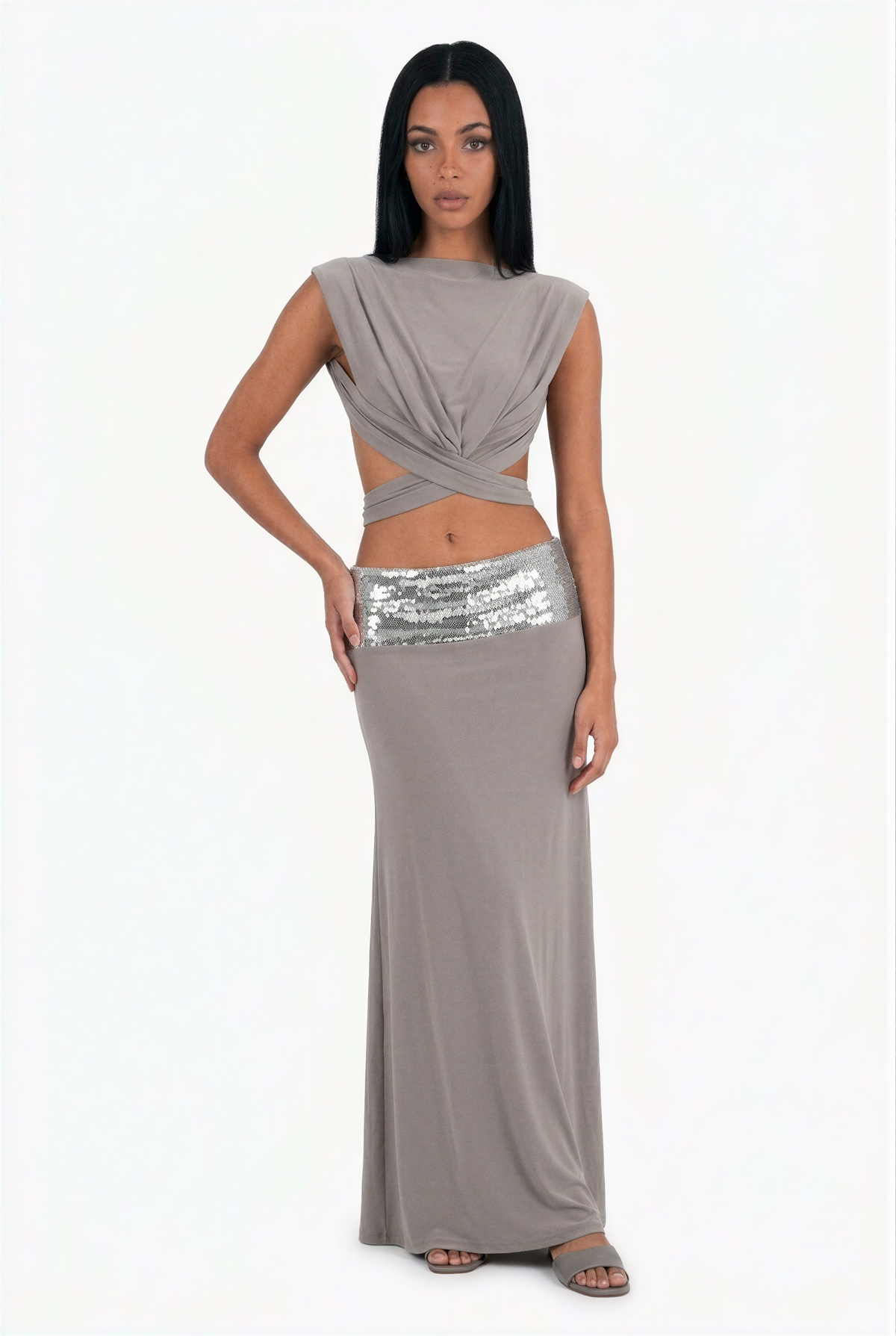 Taupe Top & Midi Skirt Set ❌