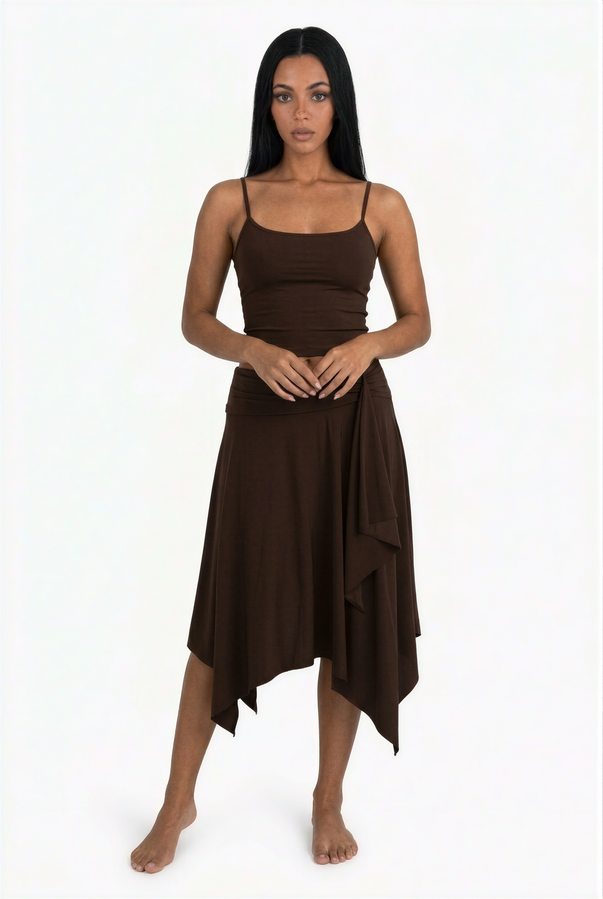 Chocolate Brown Asymmetrical Midi Set