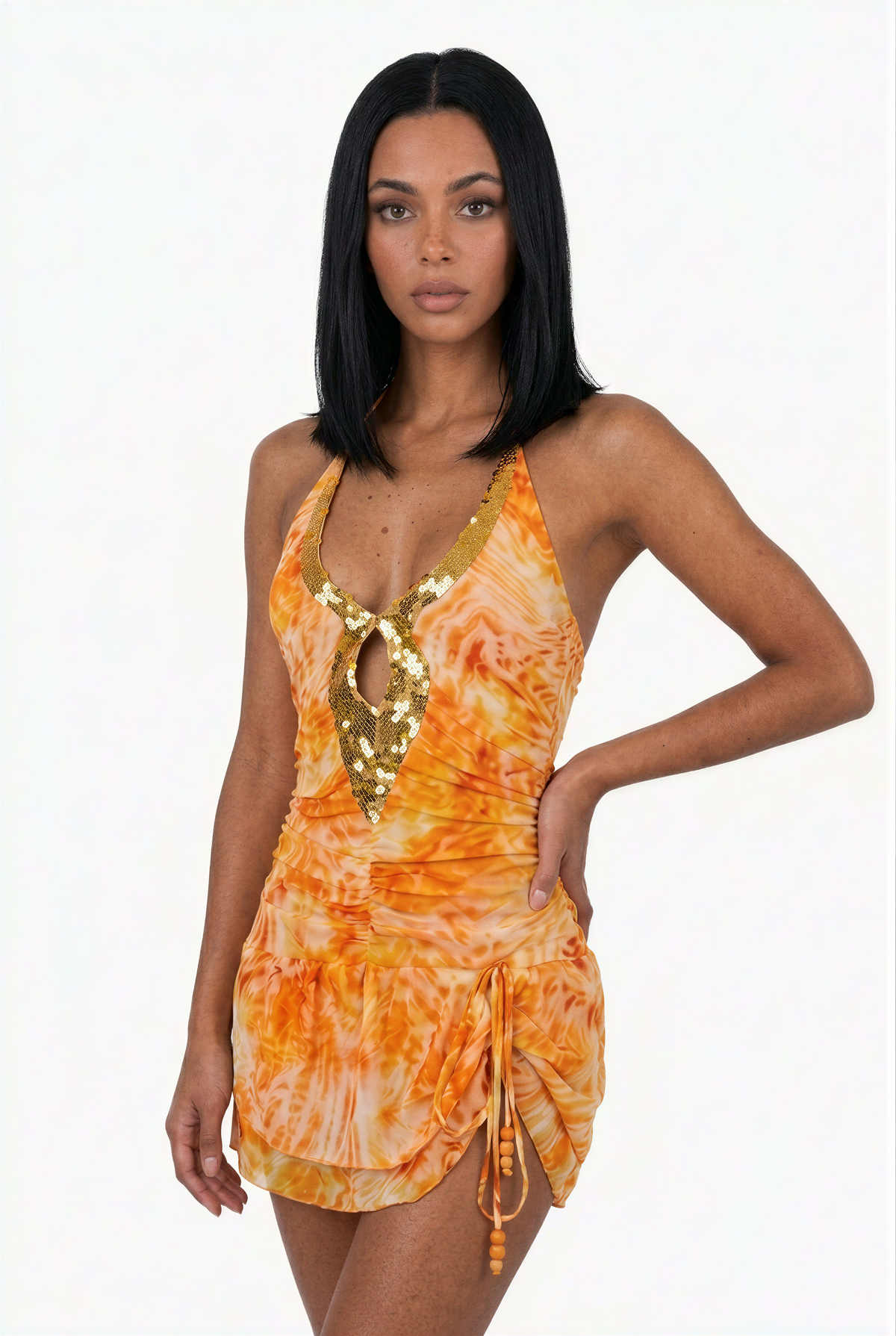 Vestido Mini Halter Calado Estampado