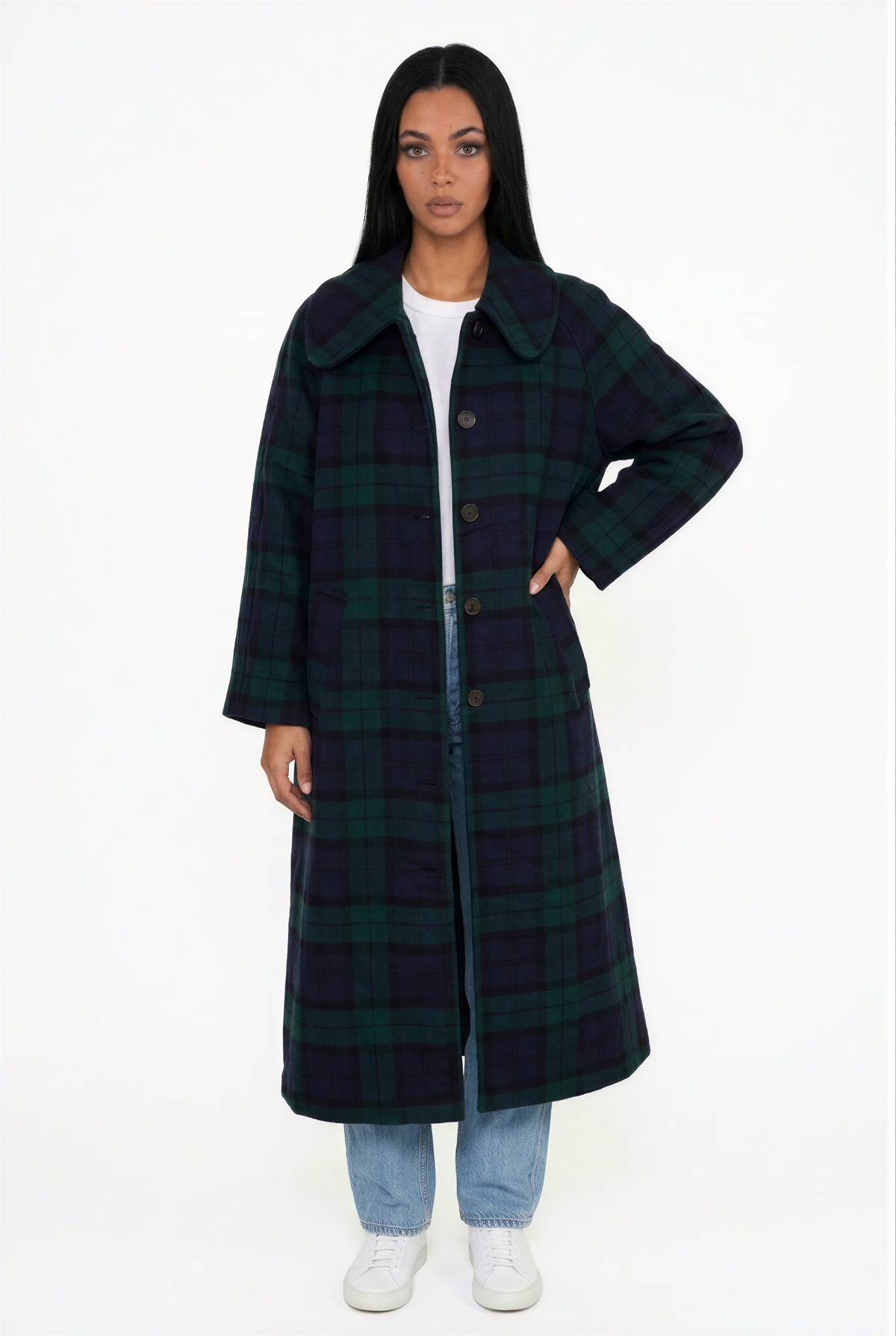 Tartan Check Button-Front Maxi Coat - I don't really like it