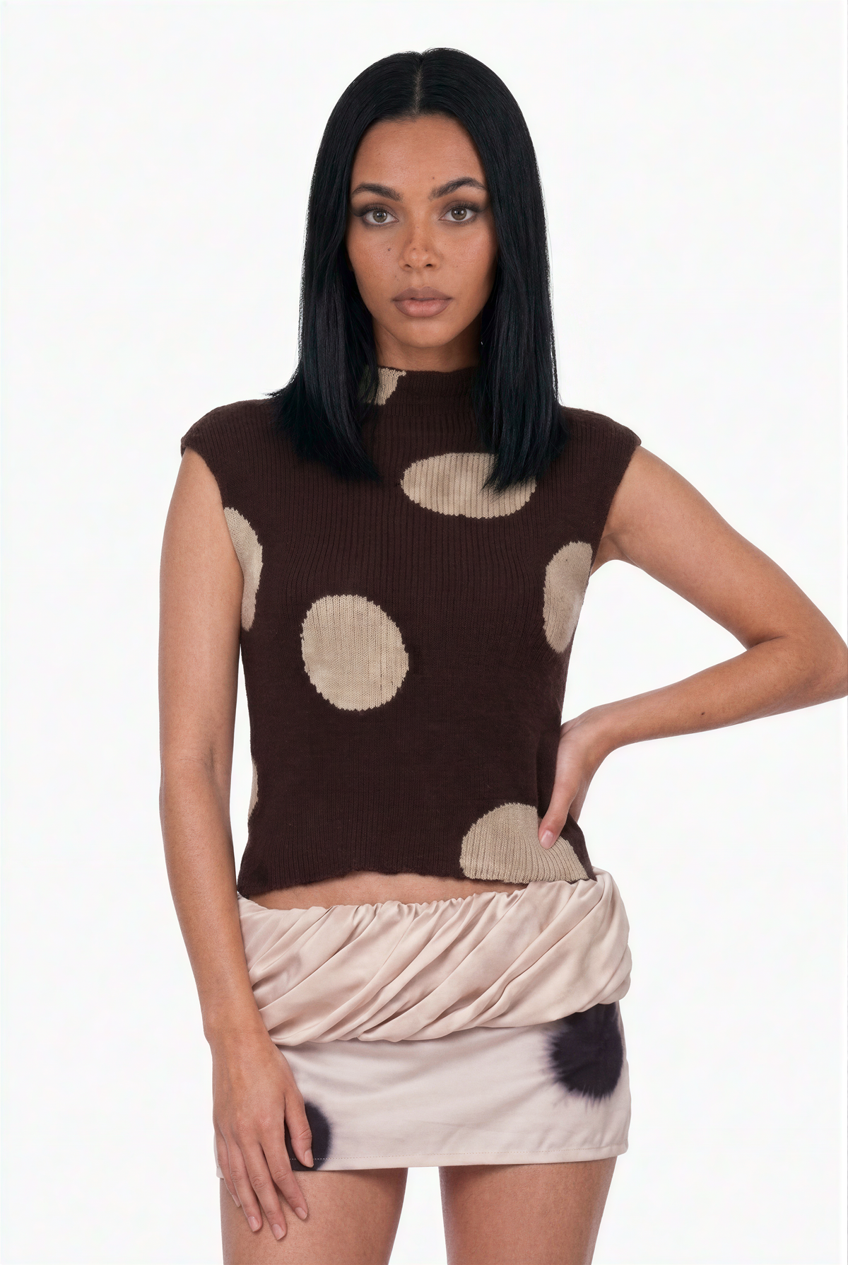 Polka Dot Mock Neck Knit Top