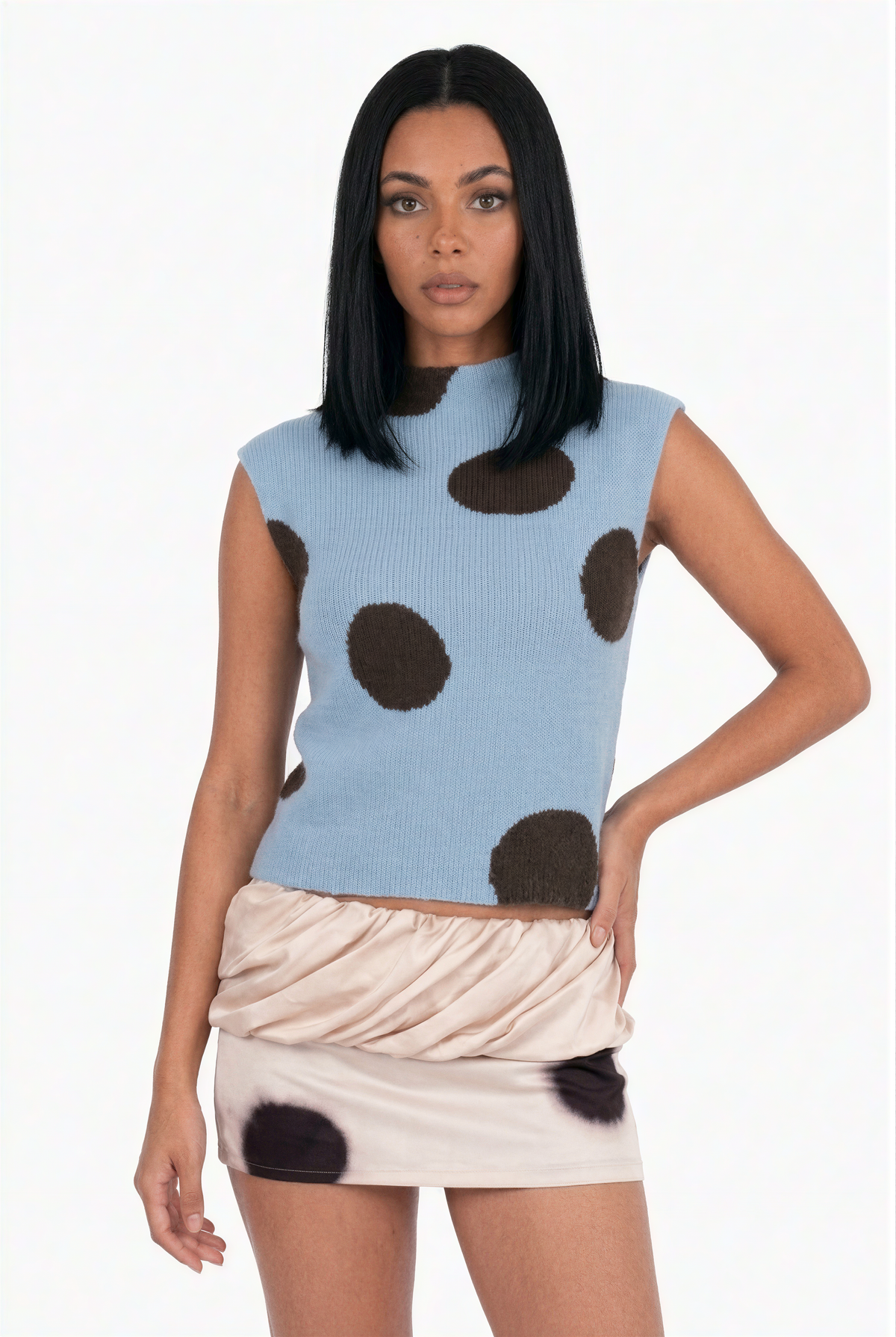 Polka Dot Mock Neck Knit Top