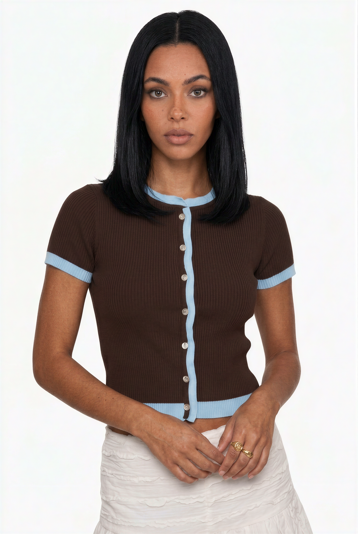 Ribbed Contrast Cardigan