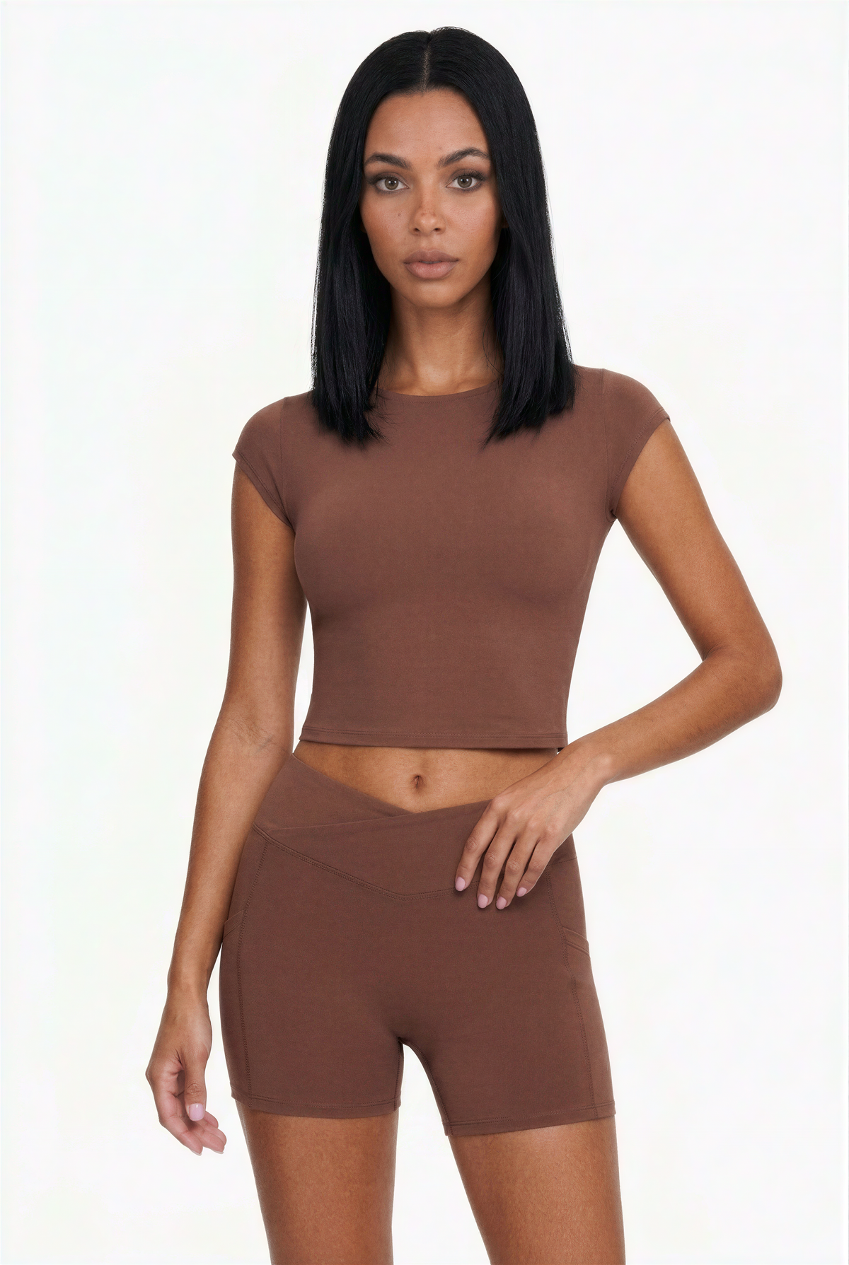 Crossover Waist Biker Shorts Workout Set
