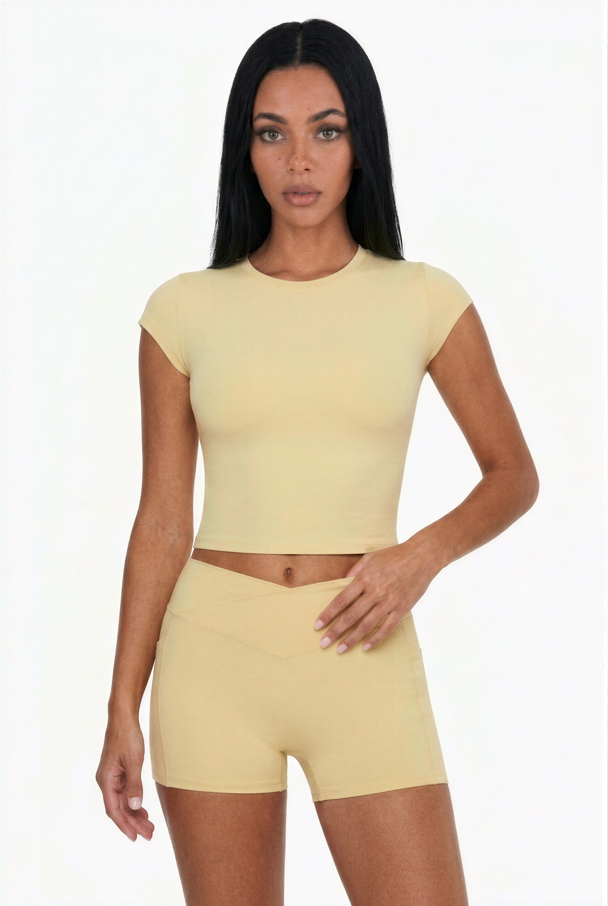 Crossover Waist Biker Shorts Workout Set