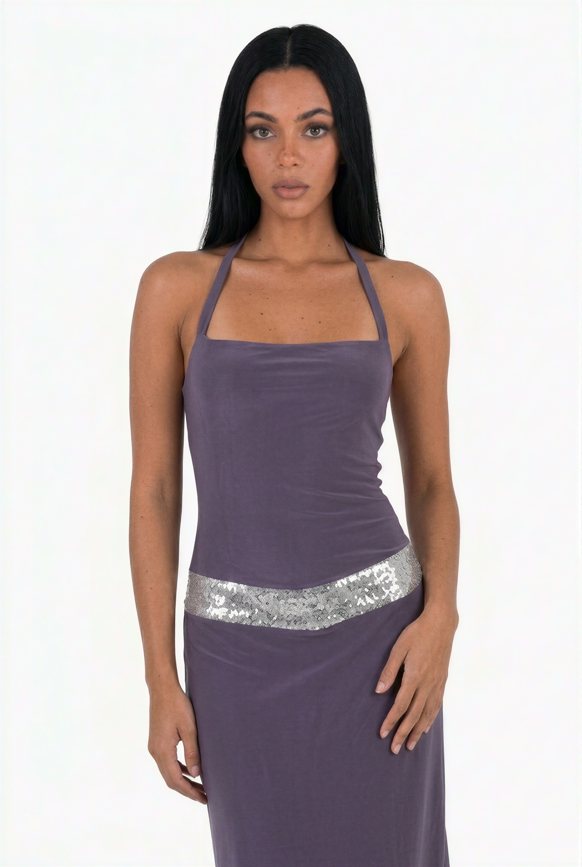 Embellished Waist Halter Maxi Dress