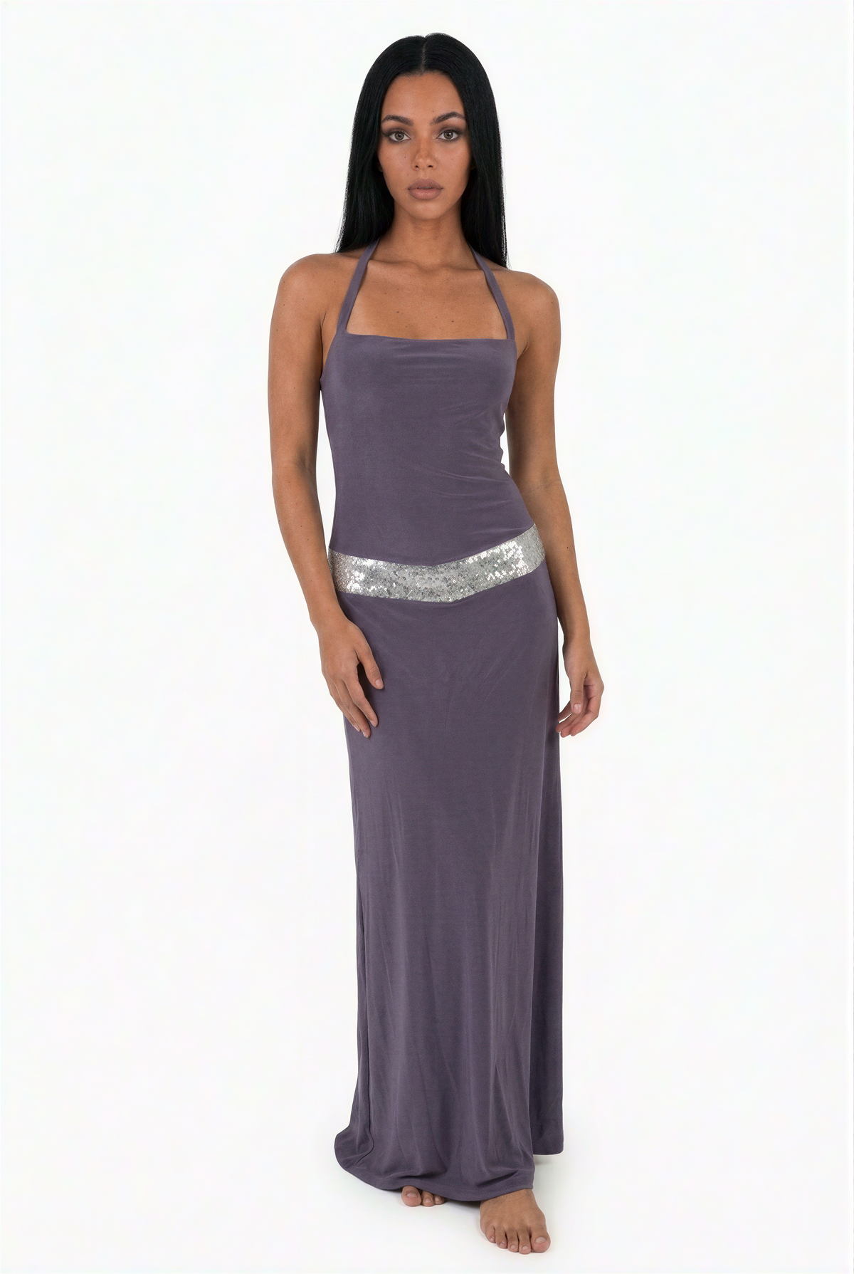 Embellished Waist Halter Maxi Dress