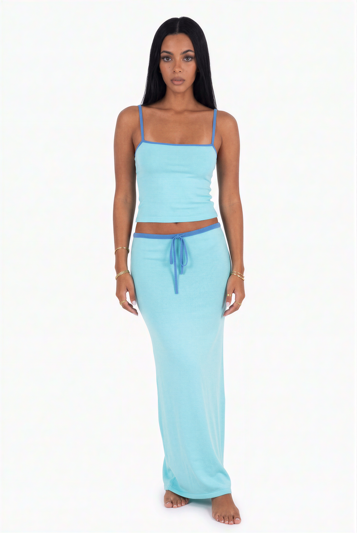 Sky Blue Two-Piece Maxi Skirt Set