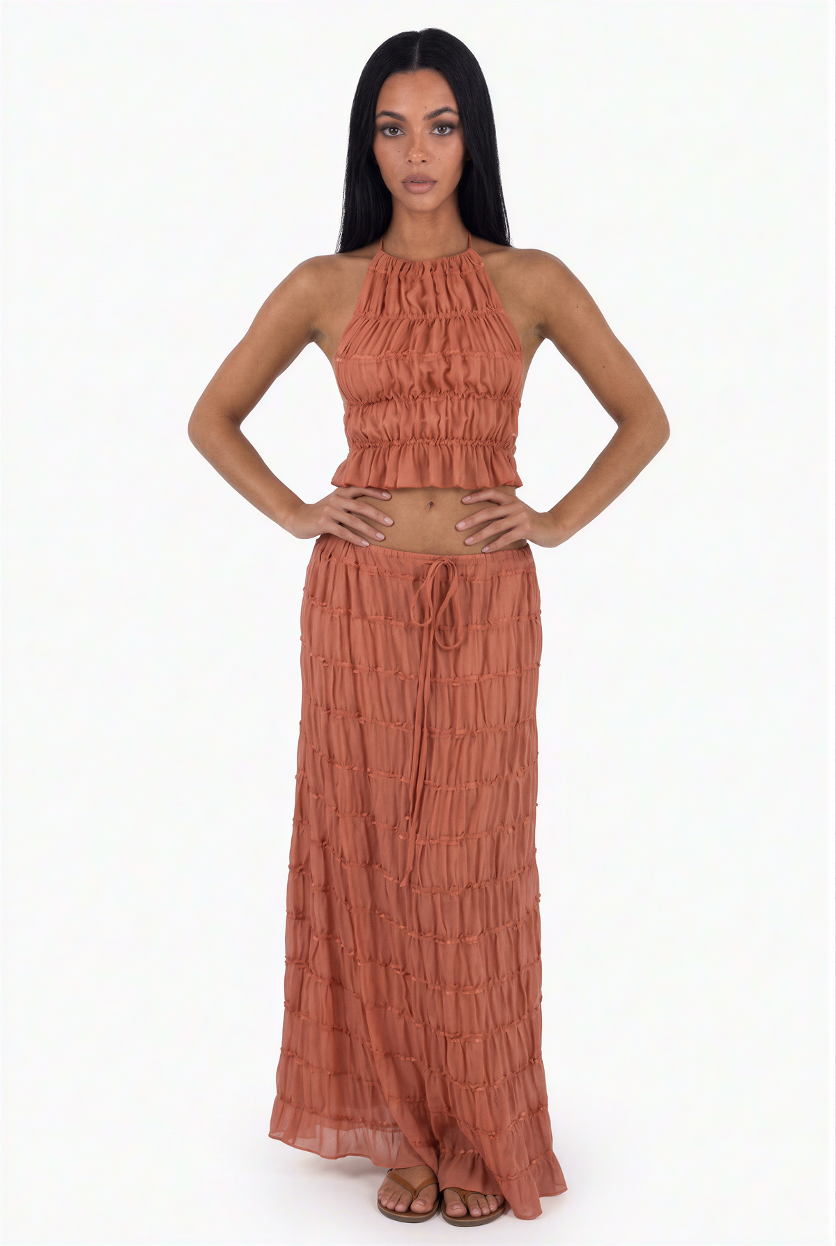Peach Halter Top & Skirt Set
