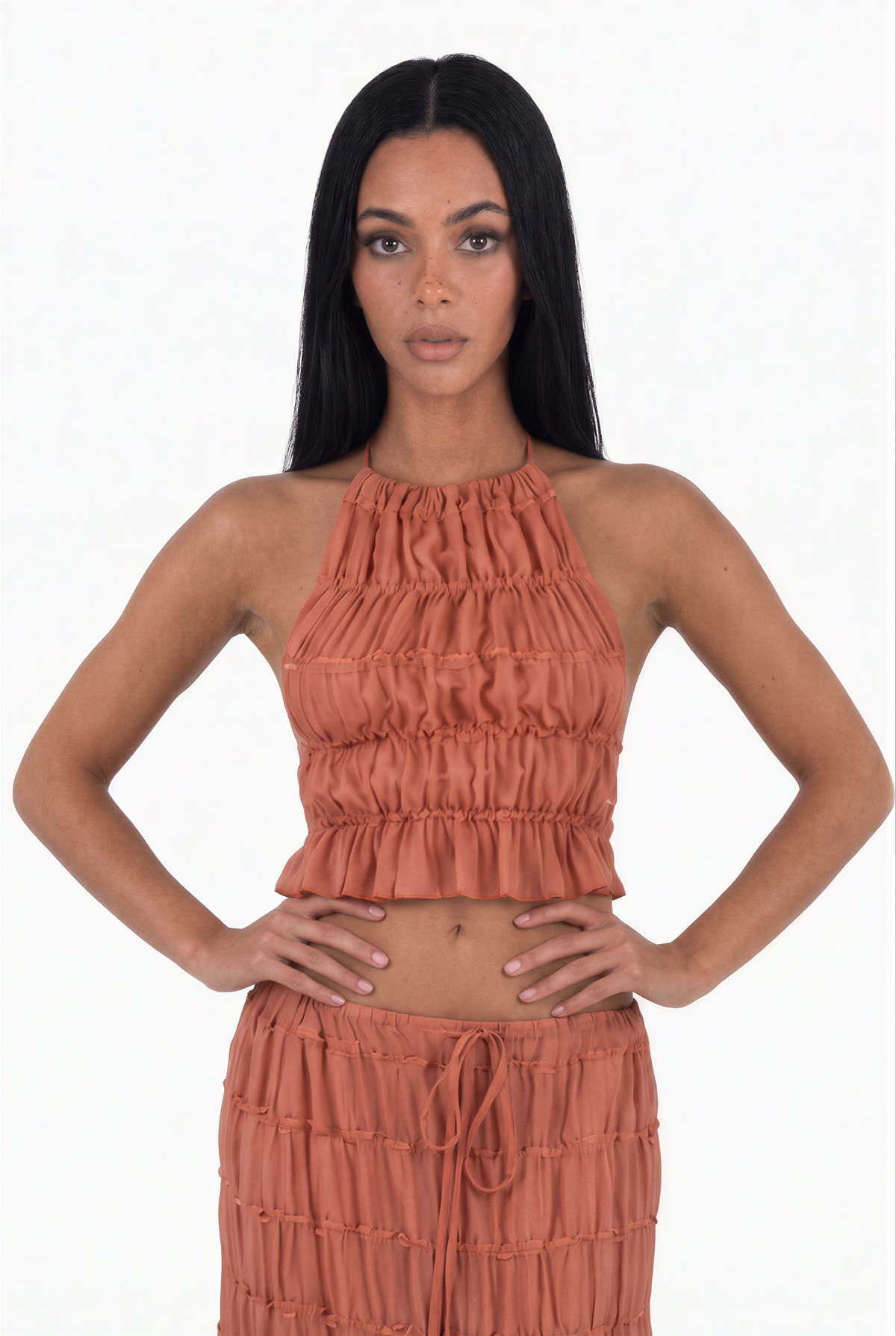 Peach Halter Top & Skirt Set