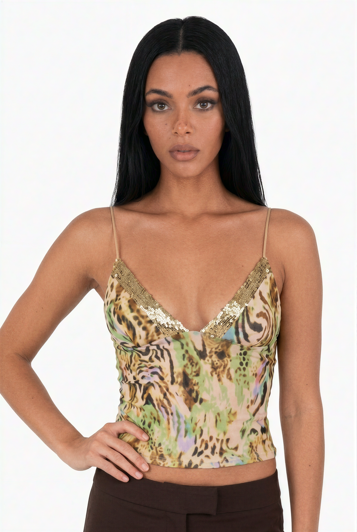 Tropical Print Ruched Bust Top