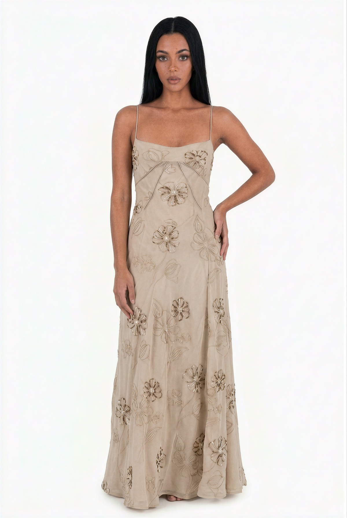 Blush Floral Embellished Maxi Dress