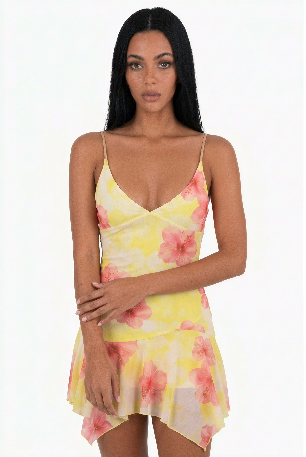 Blush Floral Asymmetric Mini Dress