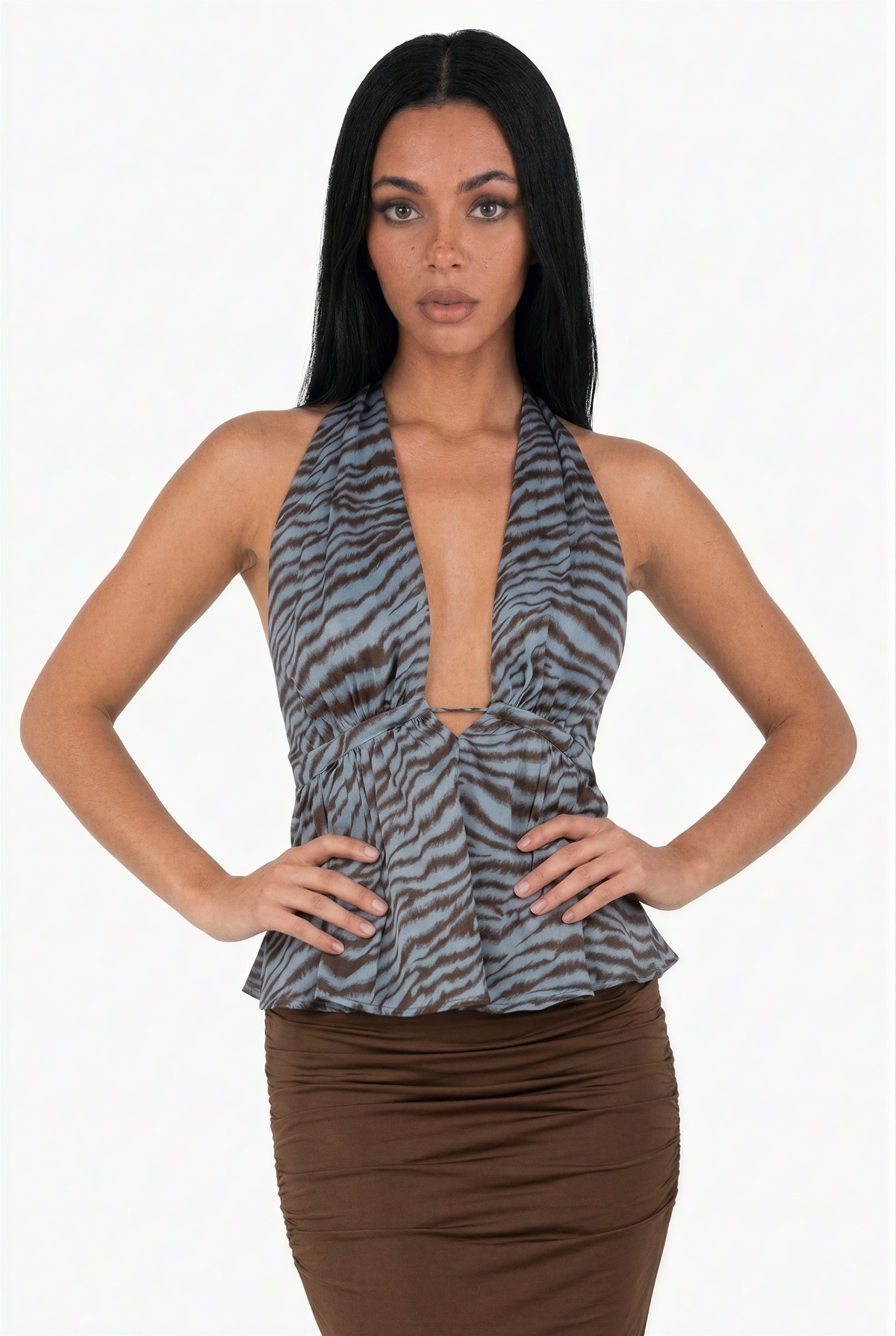 Dark Navy Print Draped Top