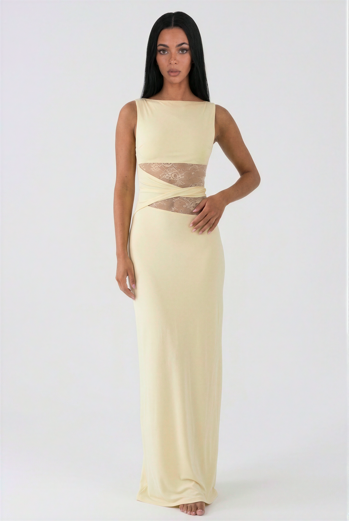 Cream Sleek Column Maxi Dress
