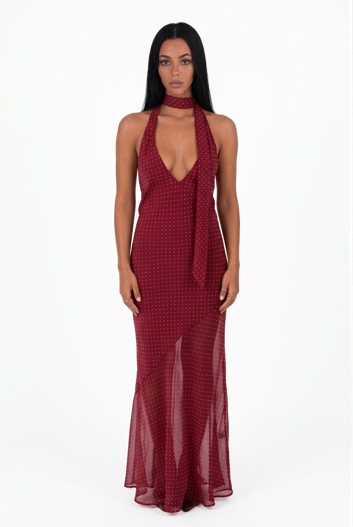 Rich Red Satin Fitted Maxi Dress