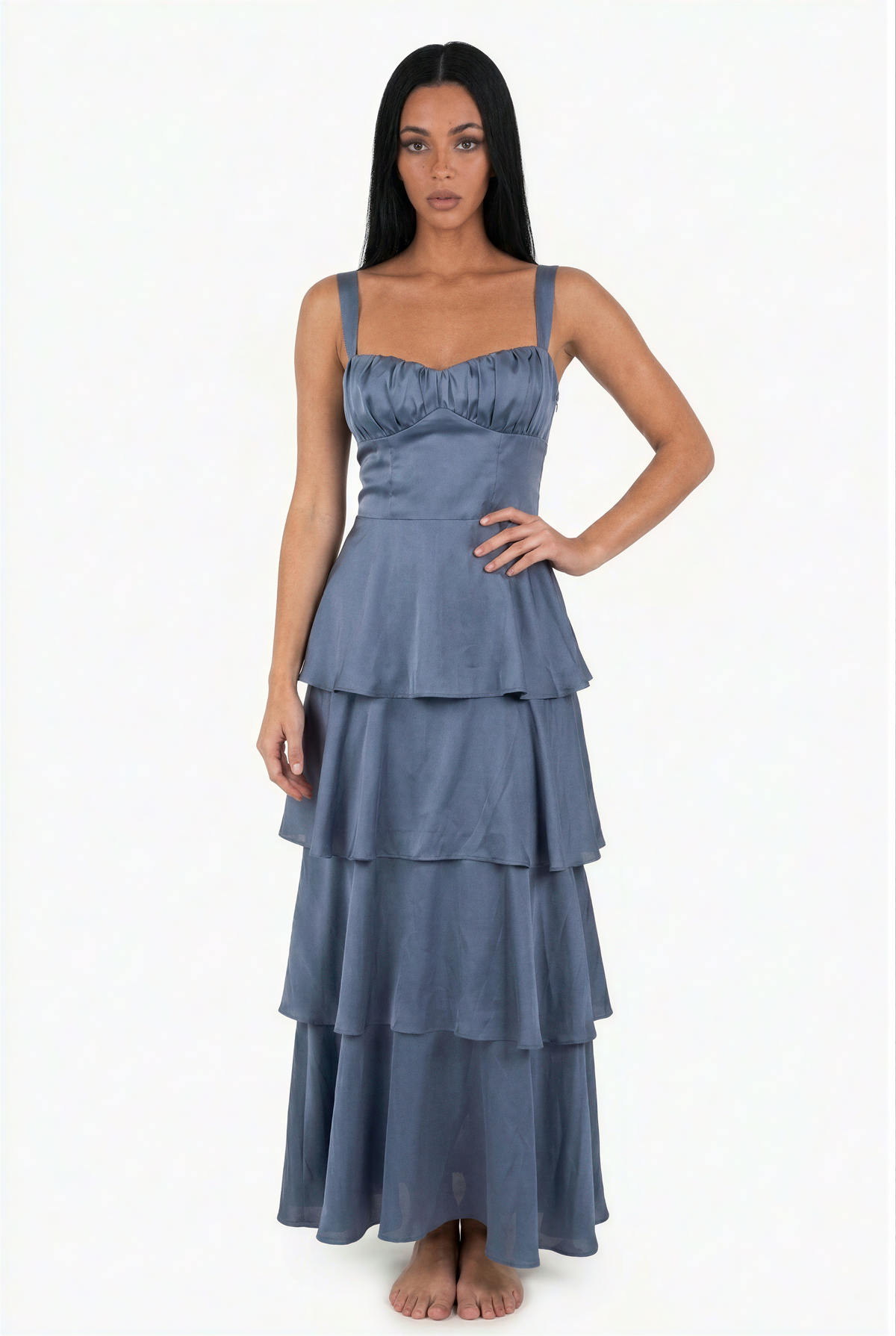 Dusty Blue Tiered Ruffle Maxi Dress