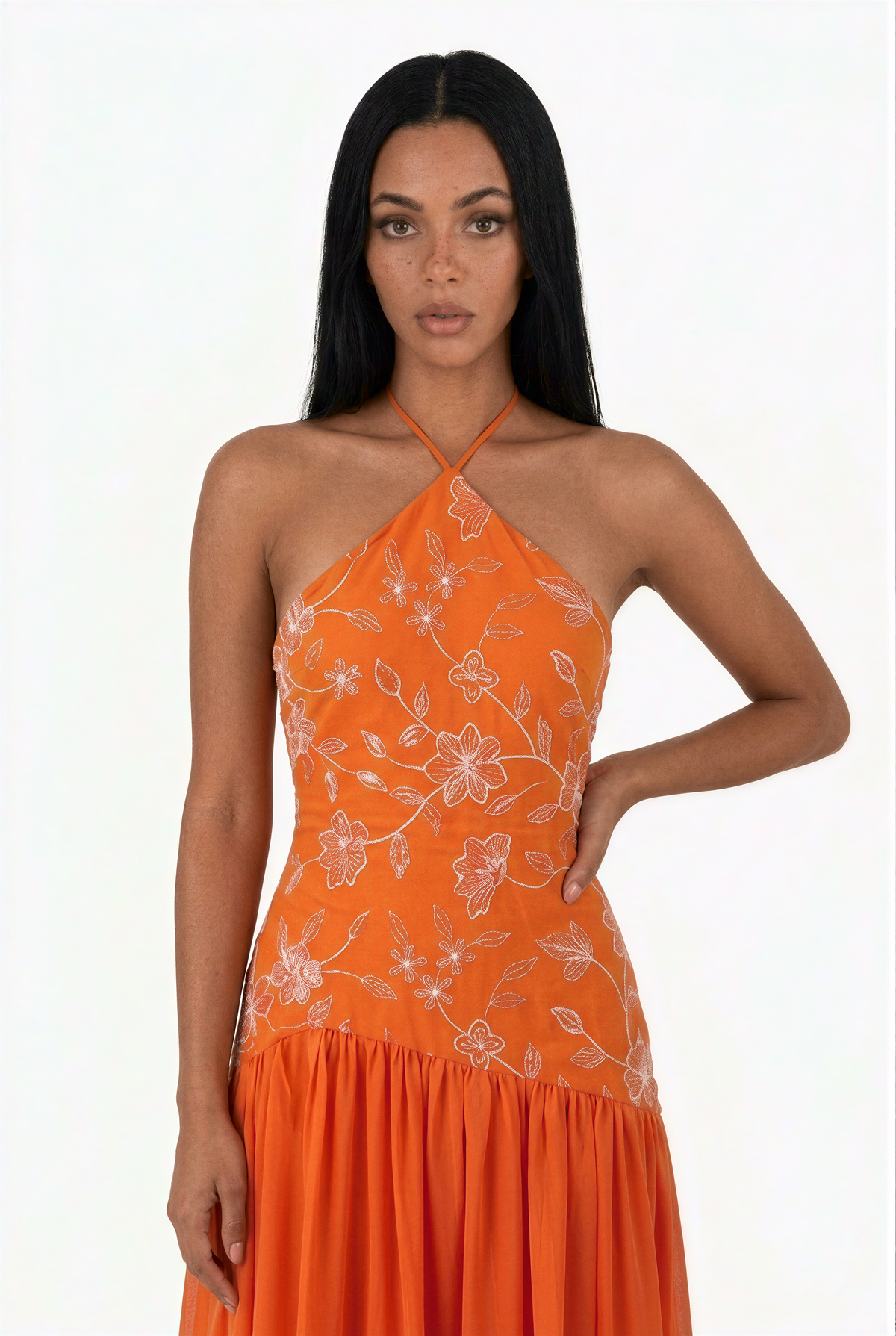 Orange Chiffon Flowing Maxi Dress