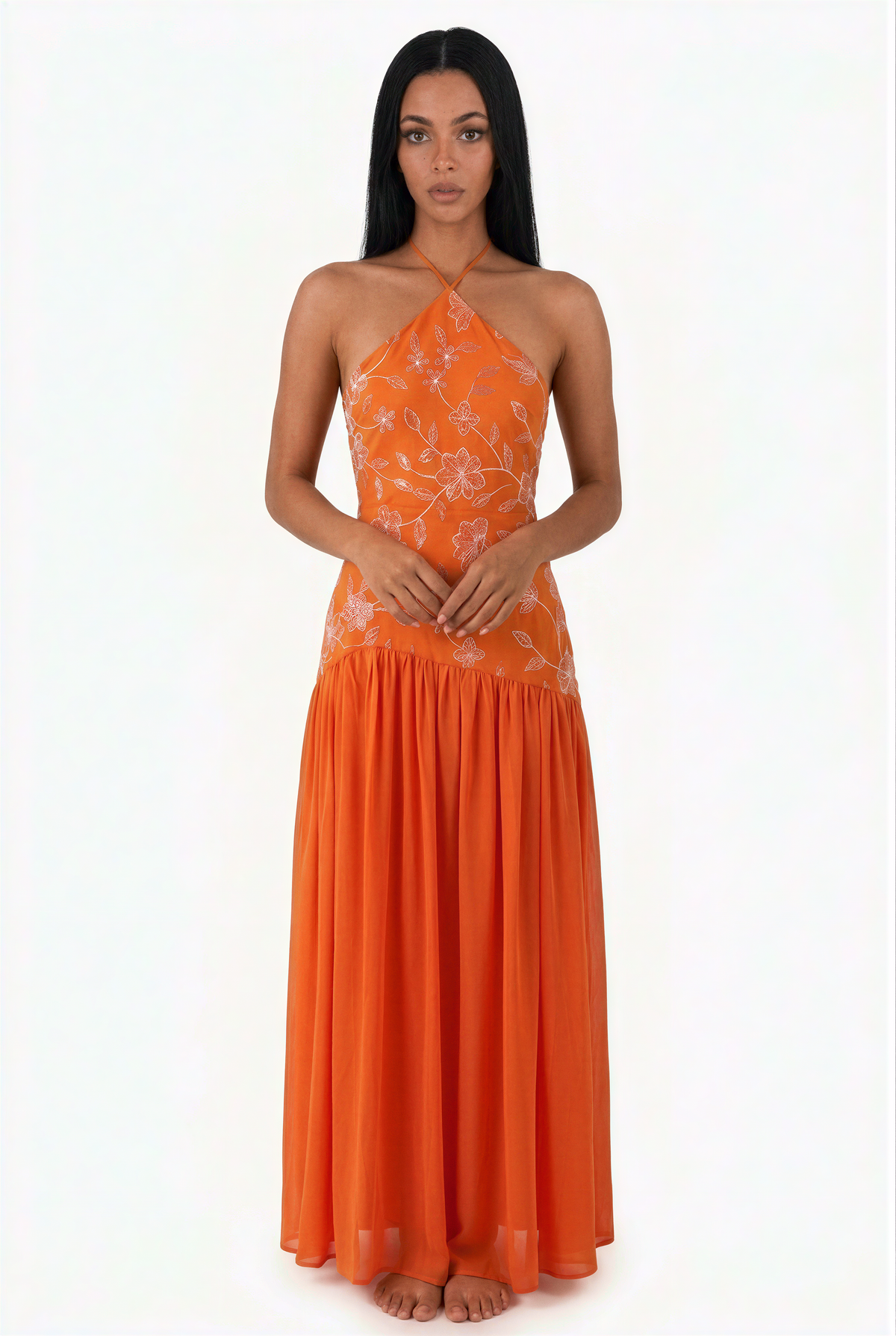 Orange Chiffon Flowing Maxi Dress