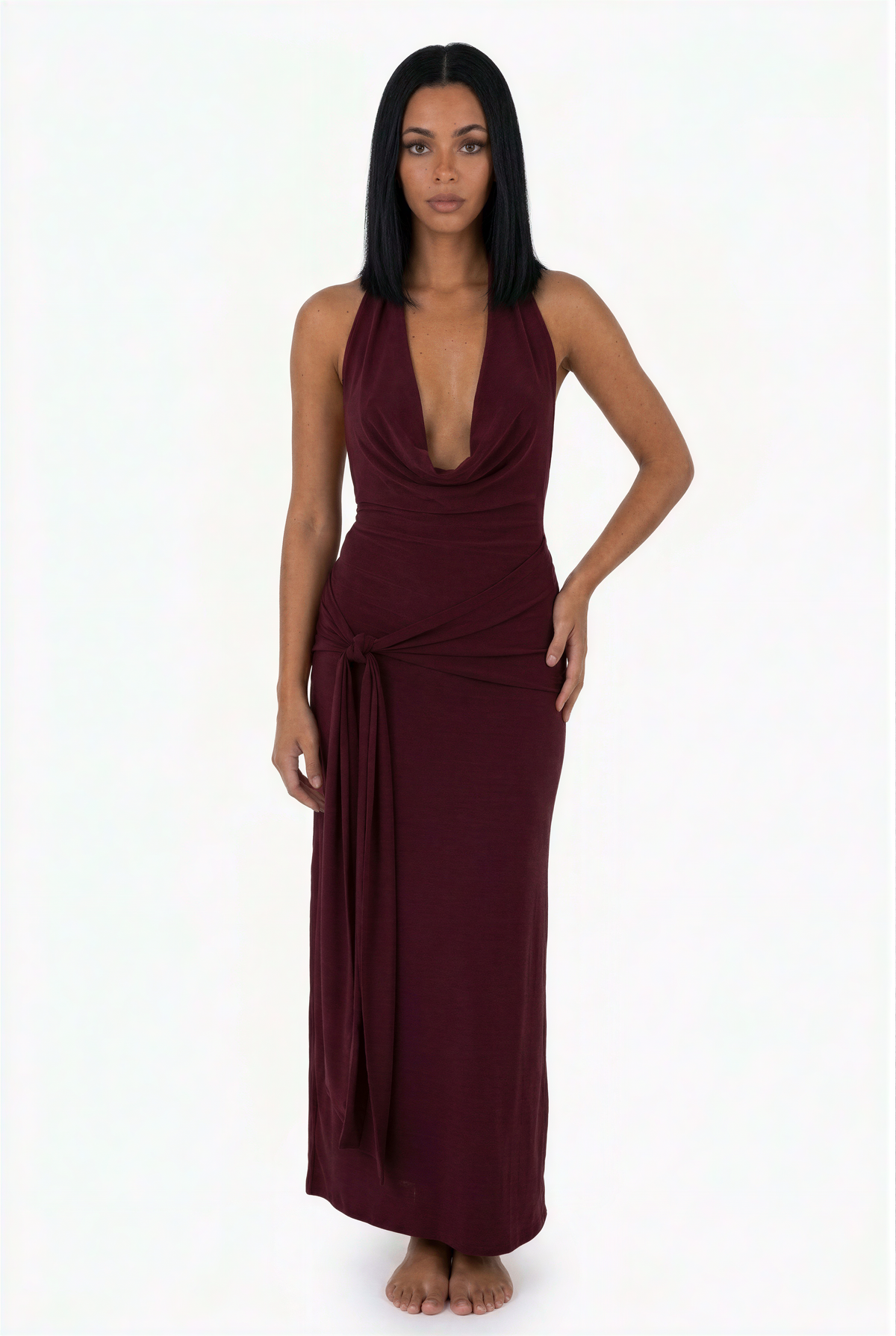 Dark Cherry Cowl Neck Maxi Dress