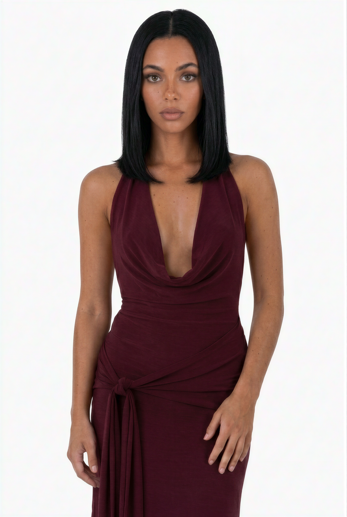 Dark Cherry Cowl Neck Maxi Dress