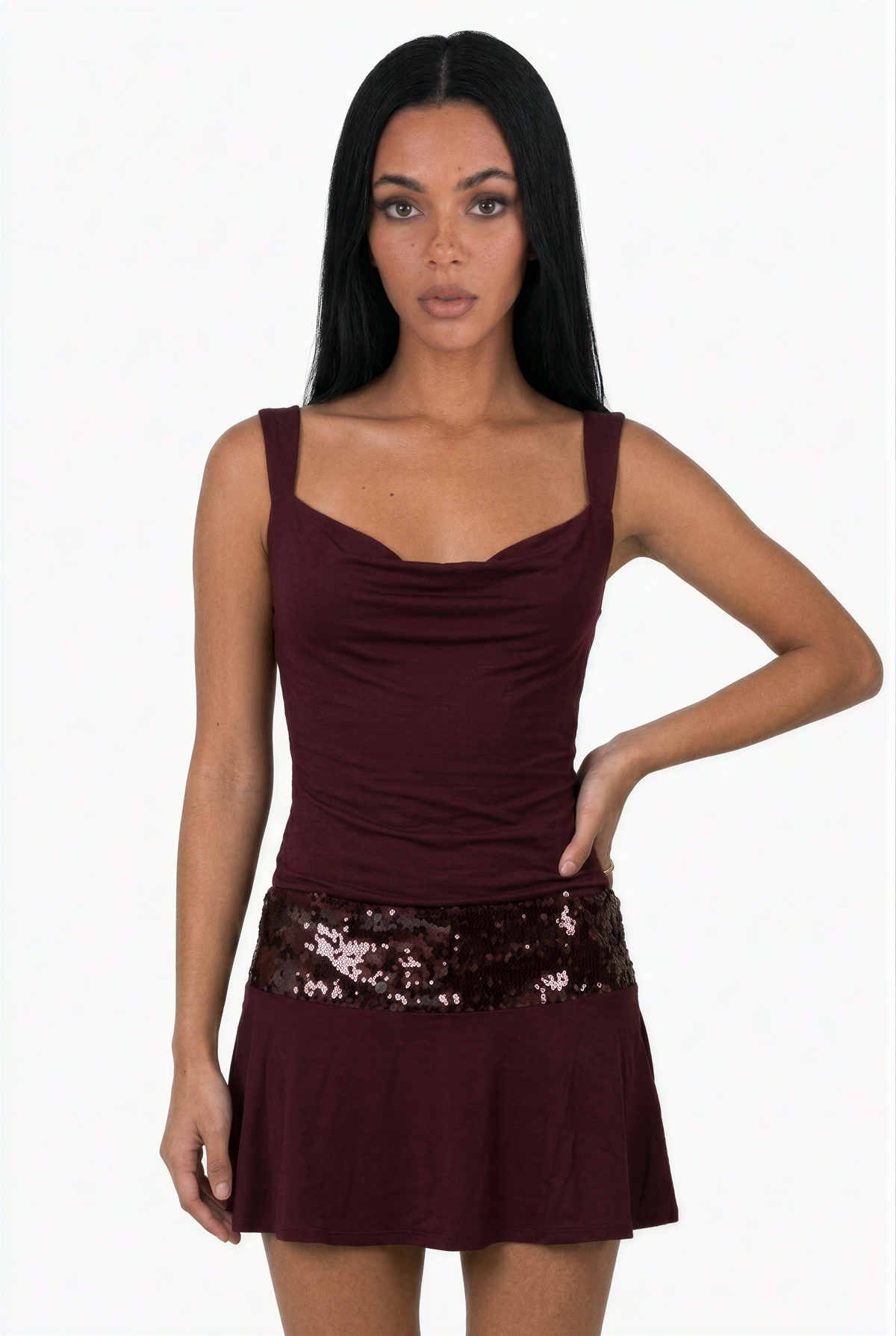 Deep Plum Fitted Mini Dress