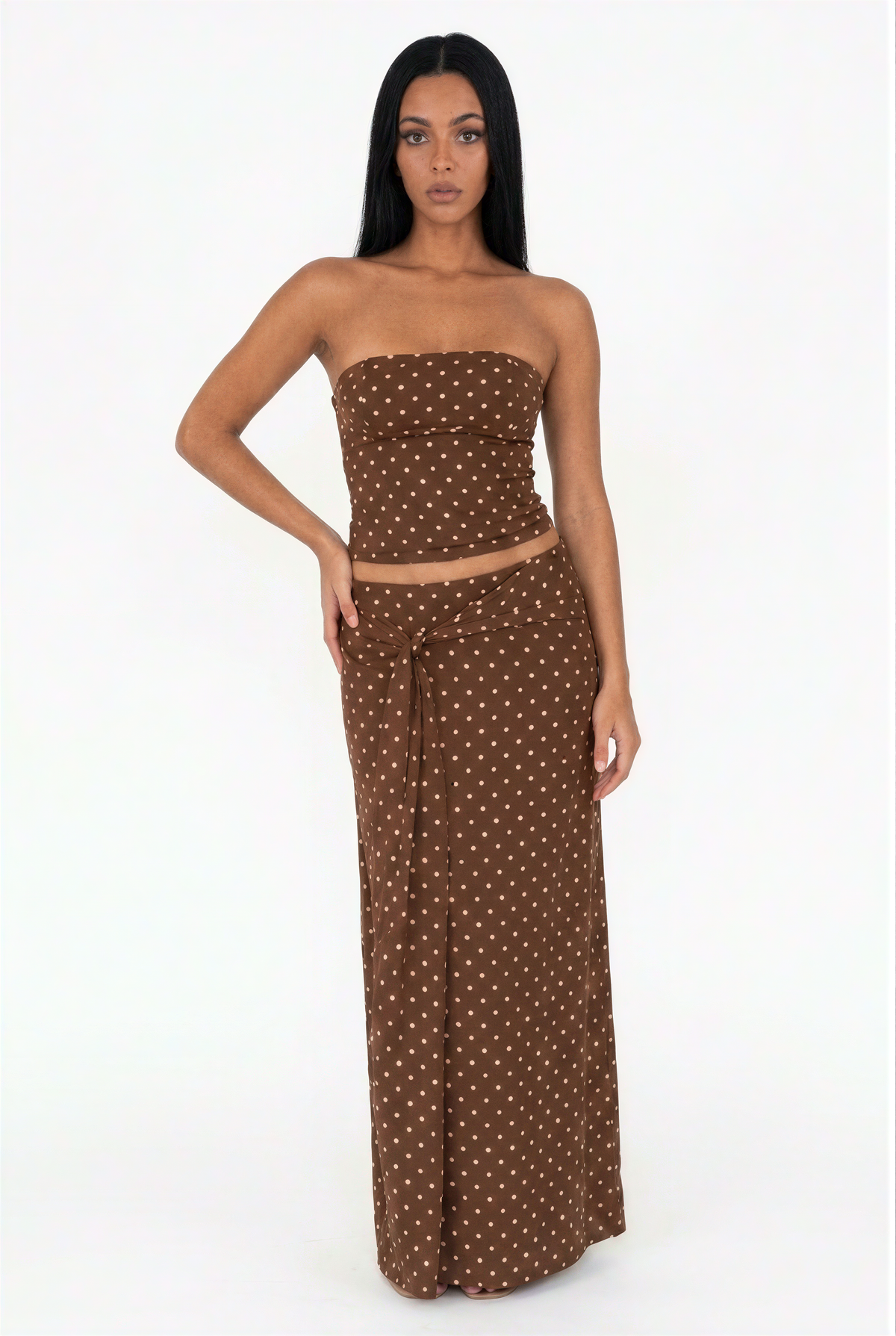 Brown Polka Dot Maxi Set