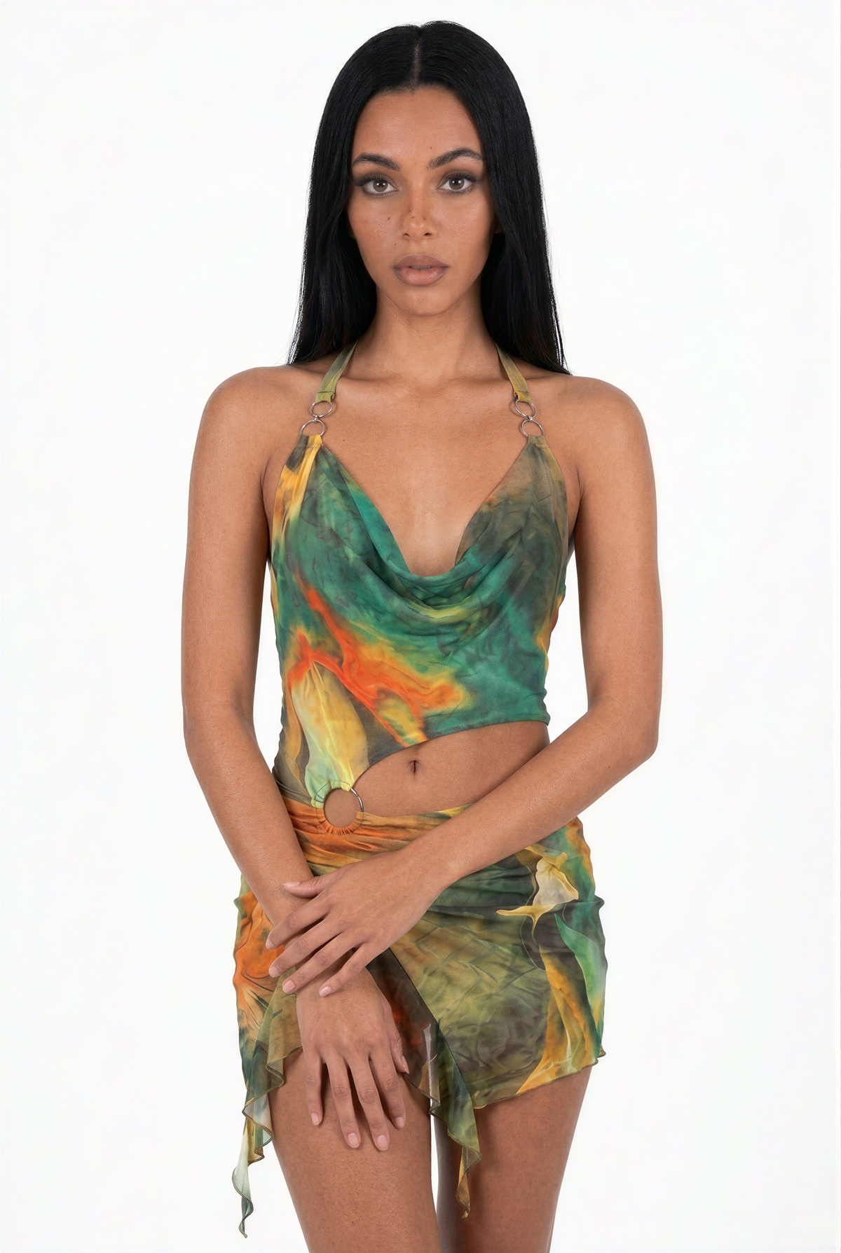 Draped Asymmetric Mini Dress