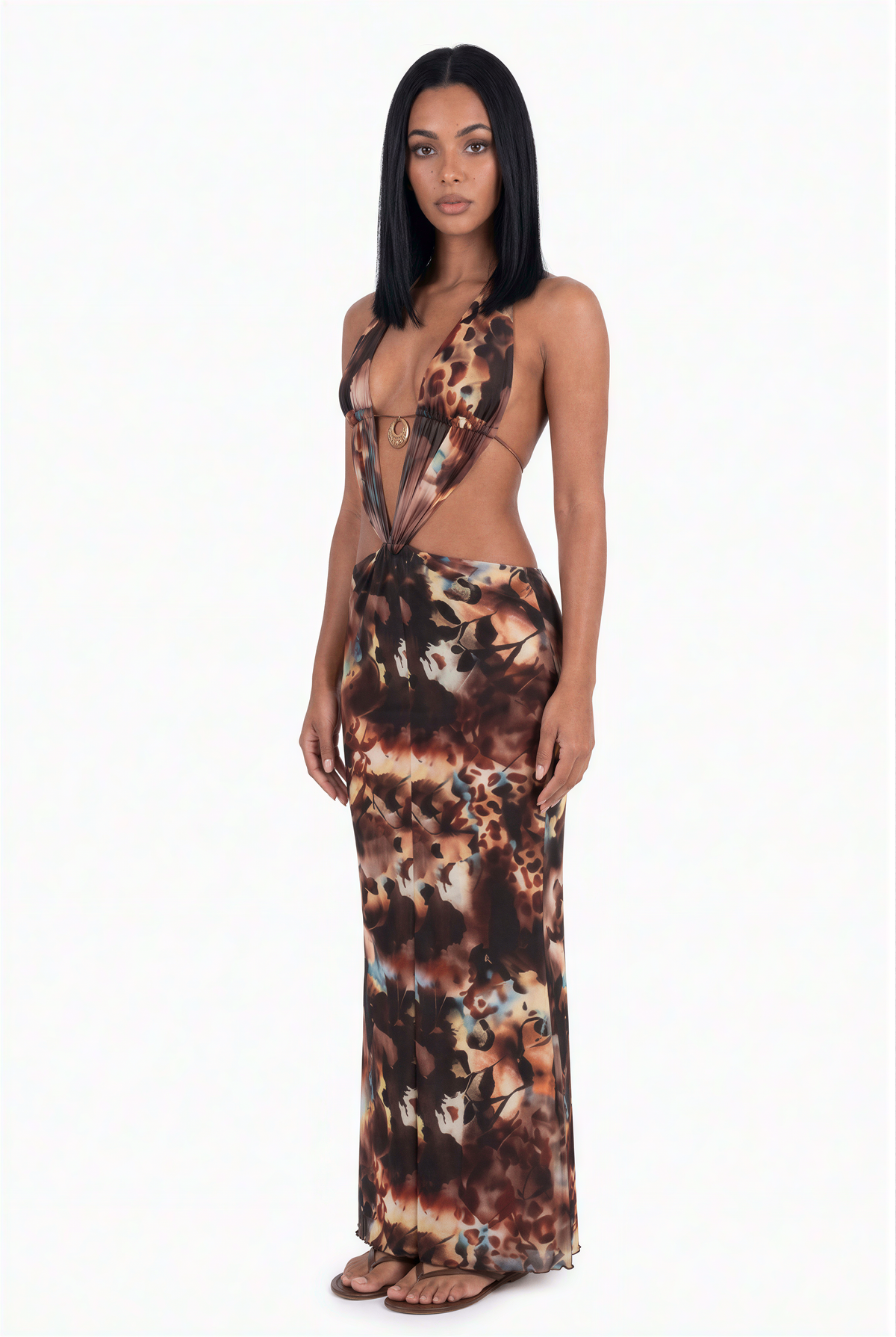 Mystic Print Plunge Cutout Dress