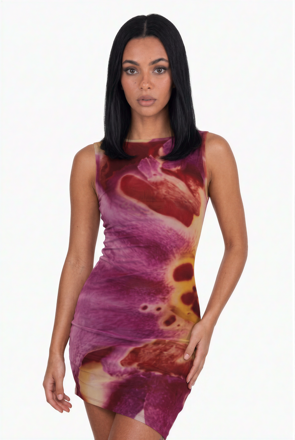 Abstract Magenta Floral Sleeveless Mini Dress