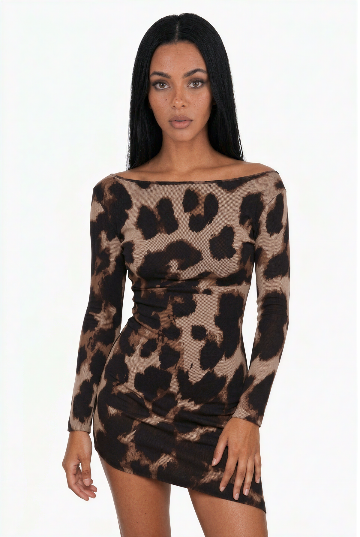 Asymmetric Animal Print Mini Dress