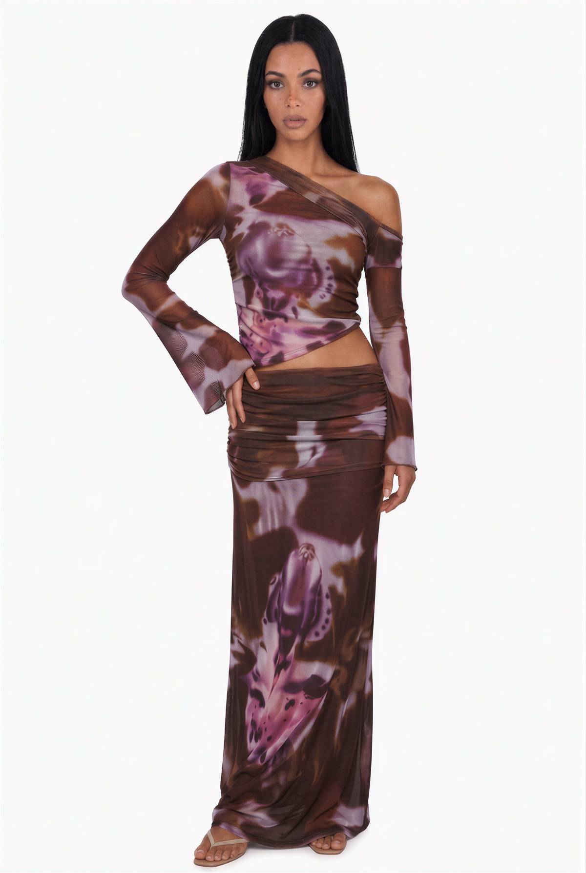 Floral Mesh Asymmetric Maxi Set