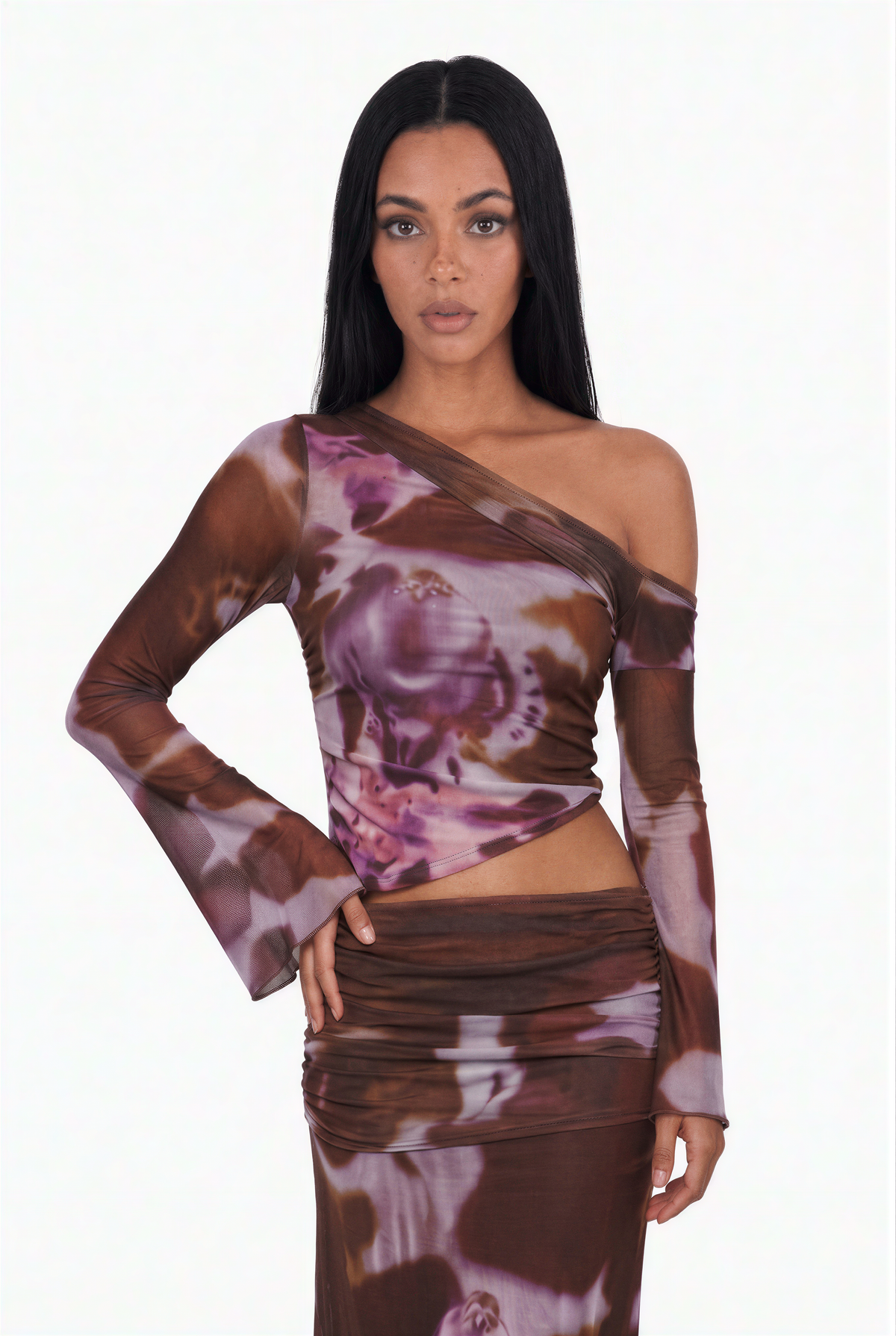 Floral Mesh Asymmetric Maxi Set