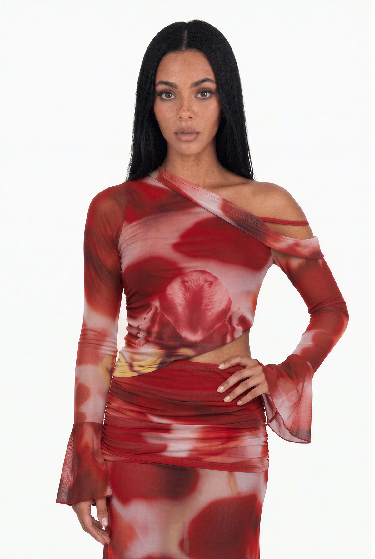 Floral Mesh Asymmetric Maxi Set