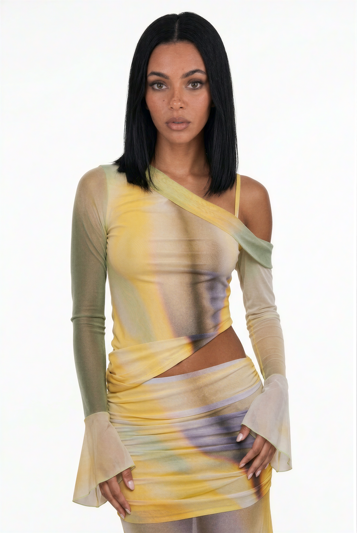 Floral Mesh Asymmetric Maxi Set