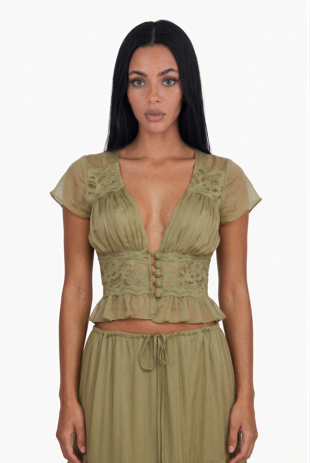 Olive Lace Boho Maxi Set