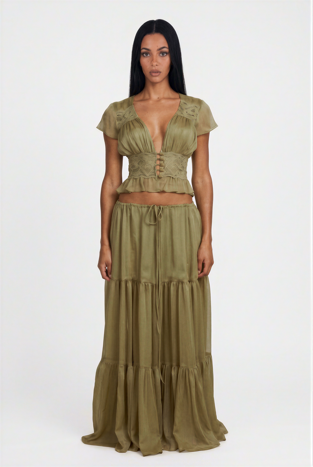 Olive Lace Boho Maxi Set