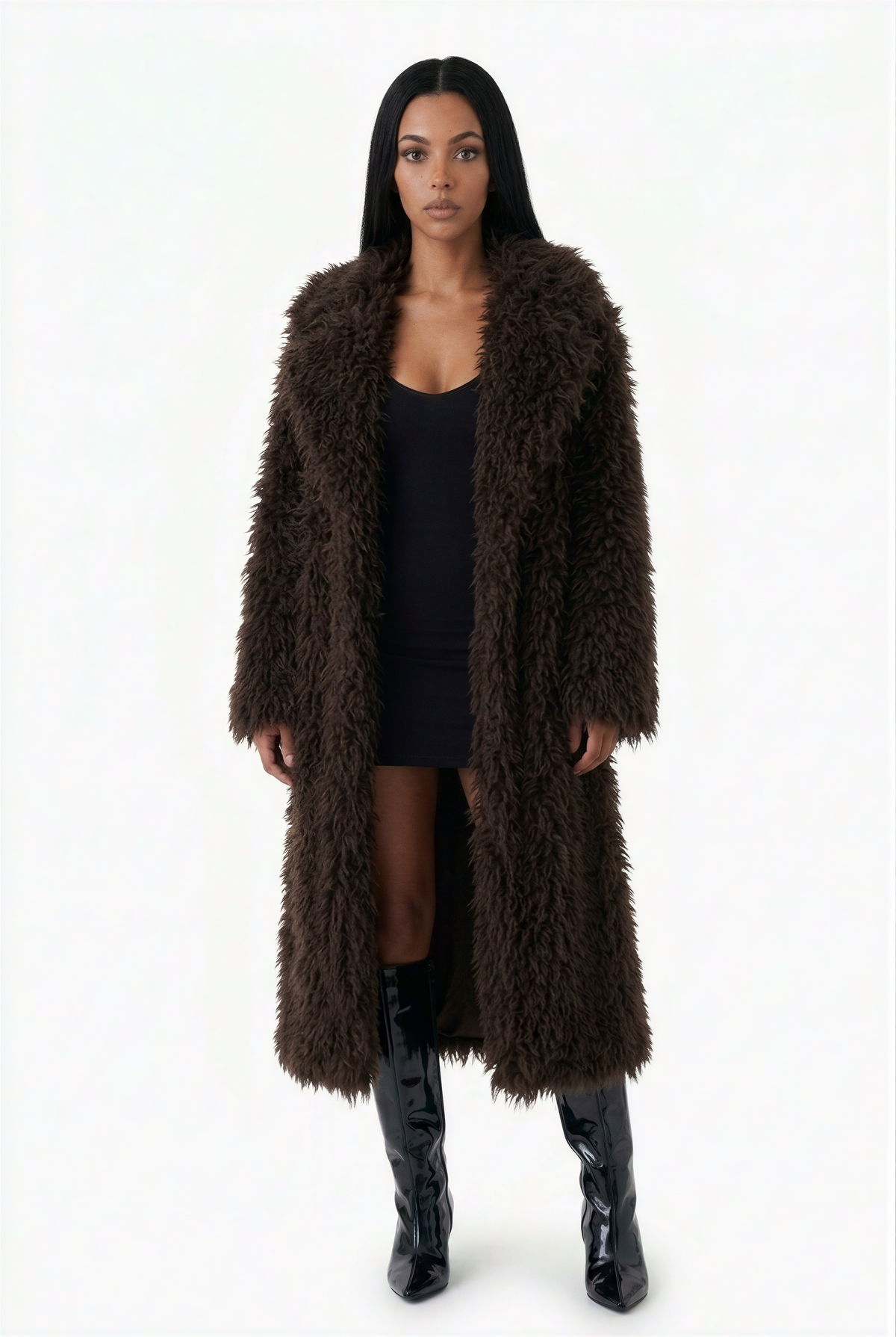 Chocolate Shaggy Faux Fur Maxi Coat