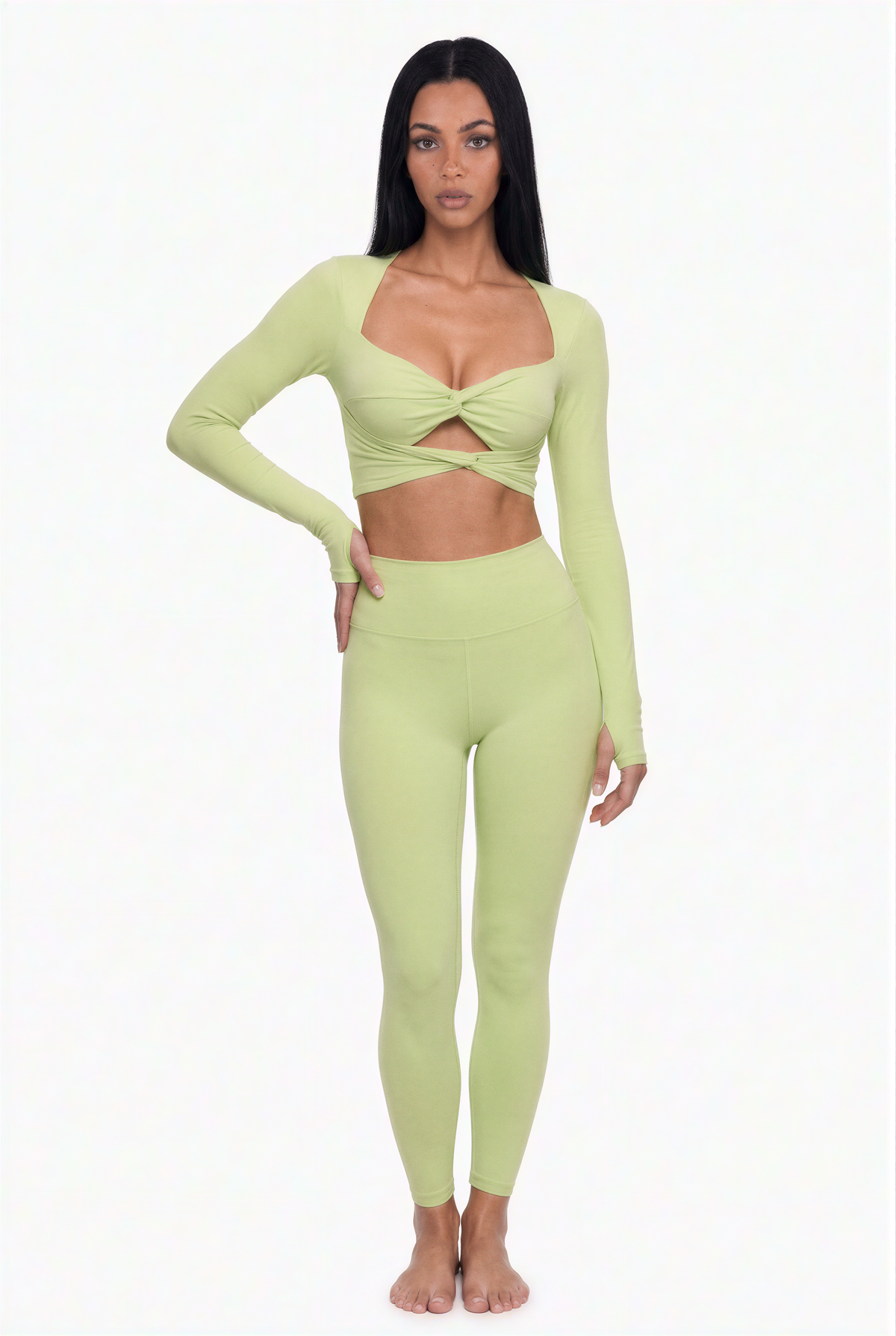 Green Twist-Front Activewear Set