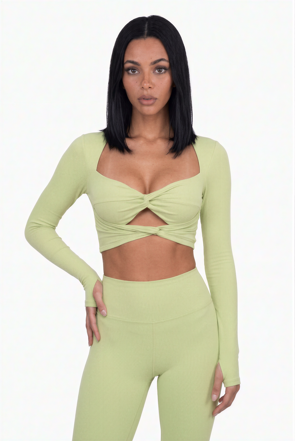 Green Twist-Front Activewear Set