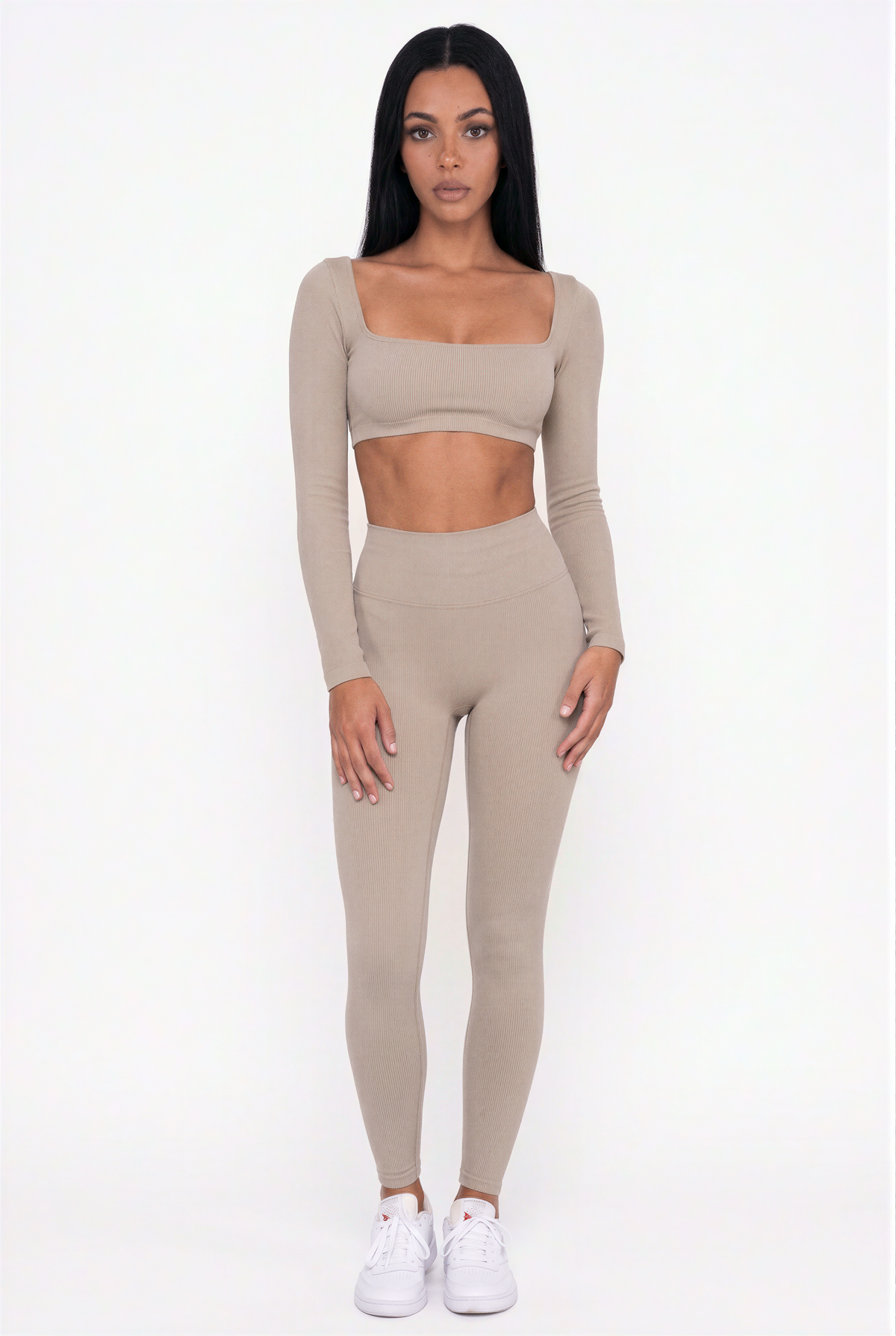Taupe Square Neck Long Sleeve Set