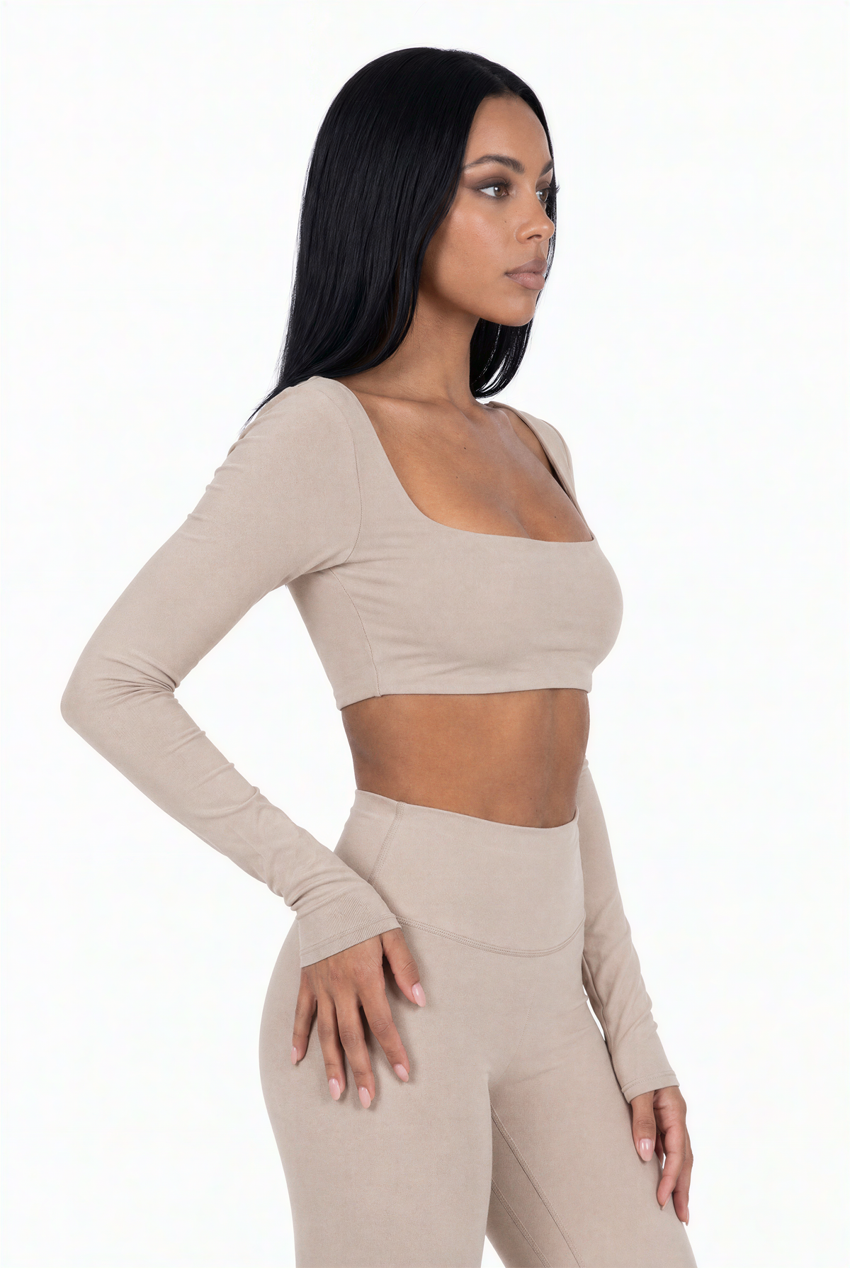 Taupe Square Neck Long Sleeve Set