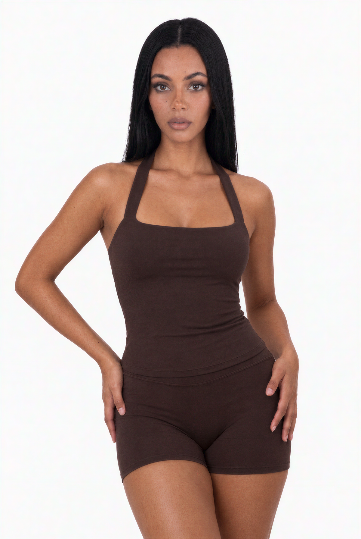 Espresso Brown Halter Top and Biker Short Set