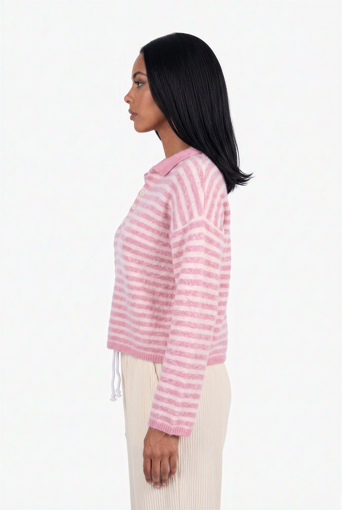 Pink Striped Polo Knit