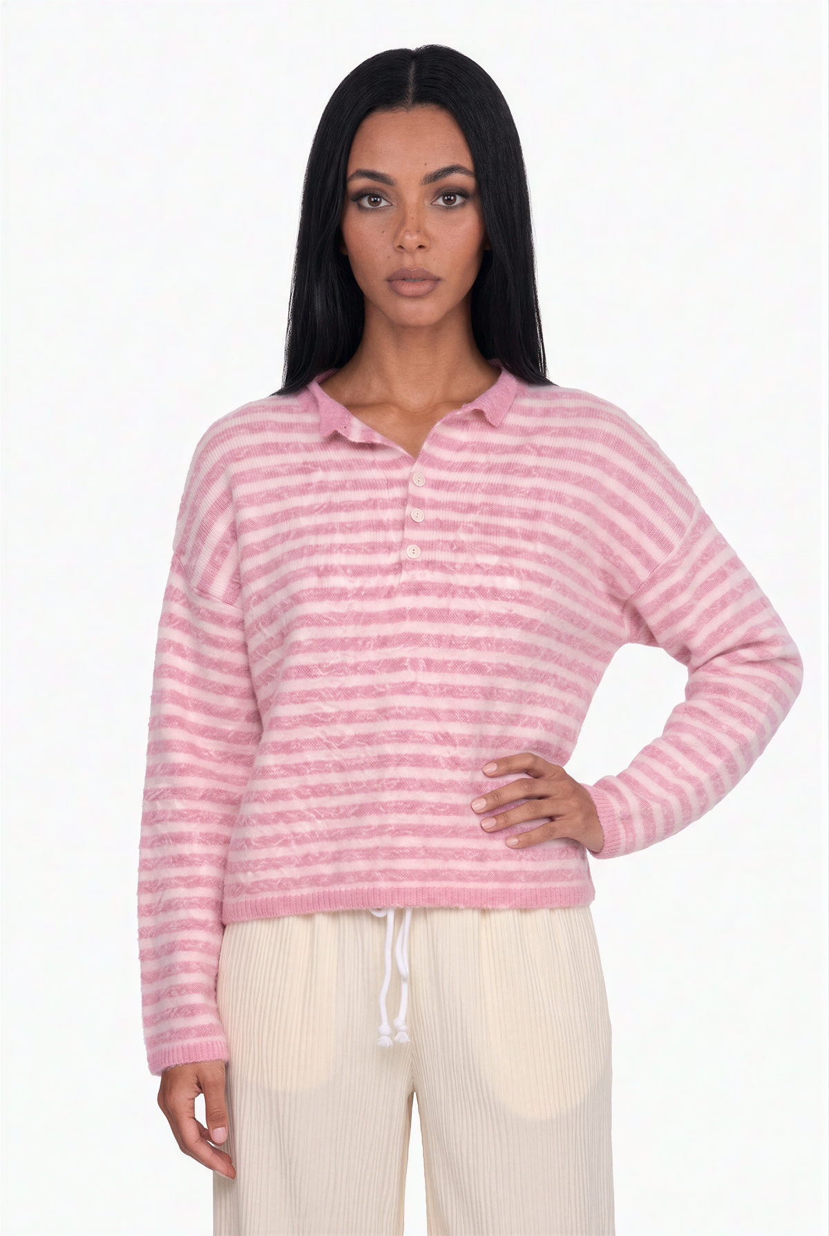 Pink Striped Polo Knit