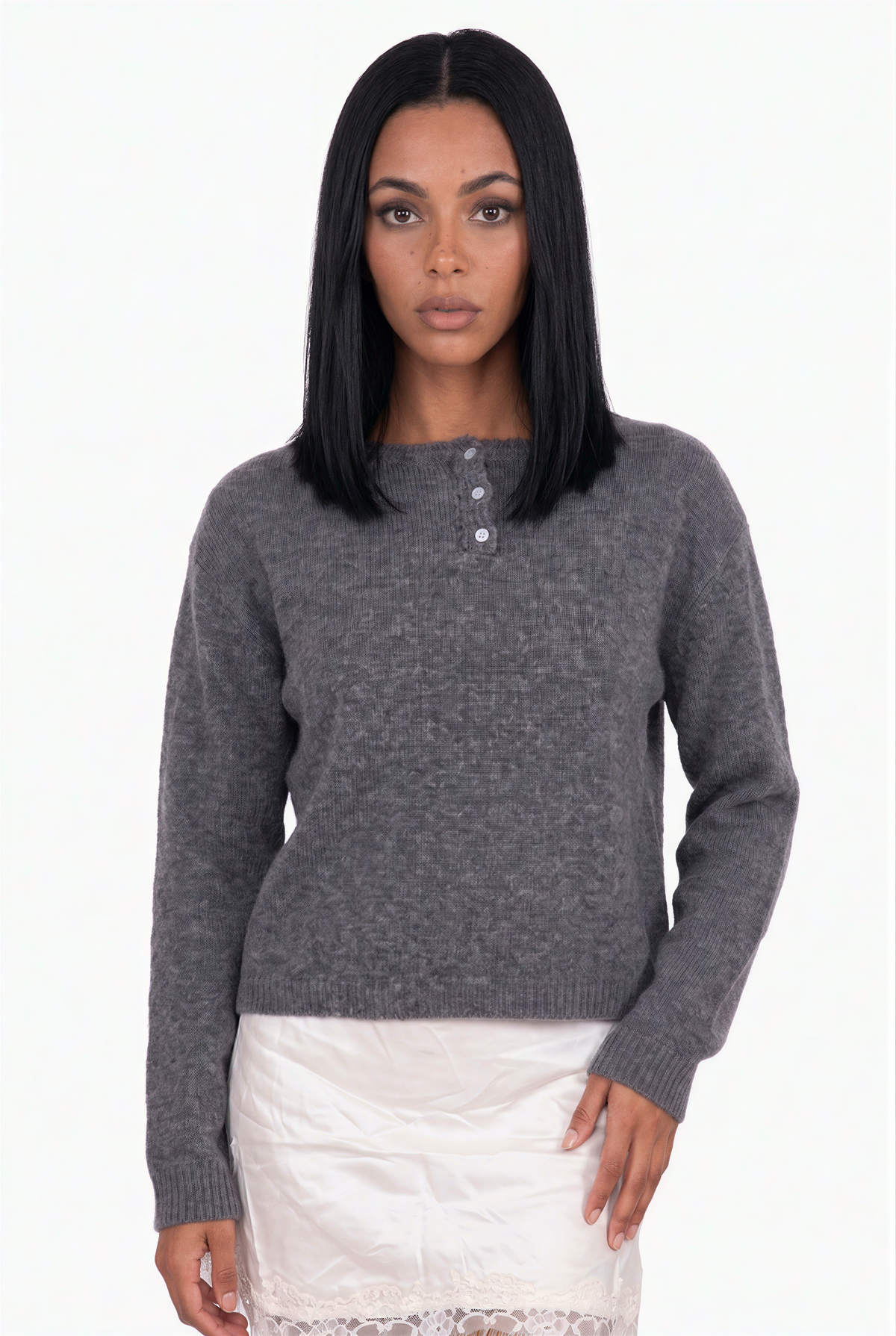 Button Neck Knit Sweater