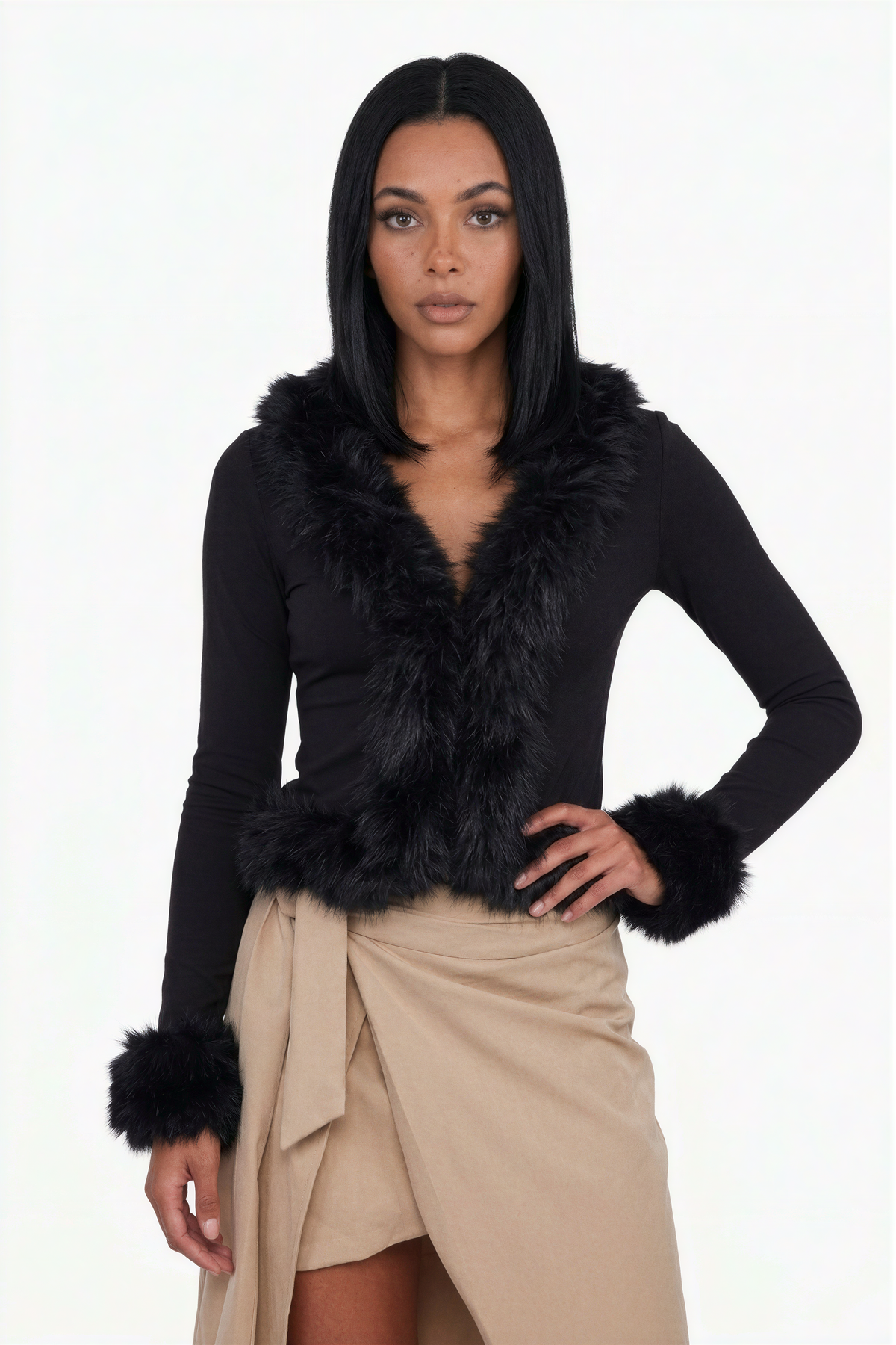 Faux Fur Trim Cardigan