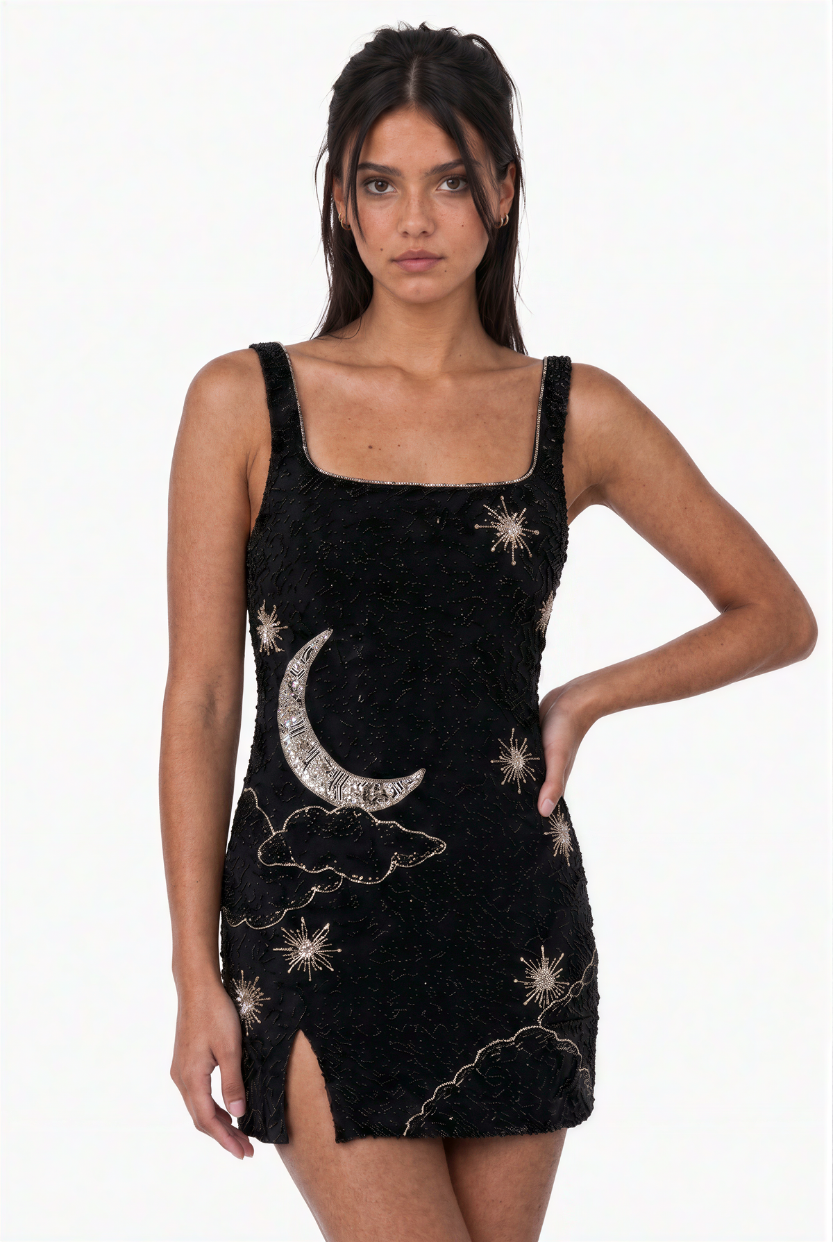 Black Celestial Print Mini Dress MISSING BACK